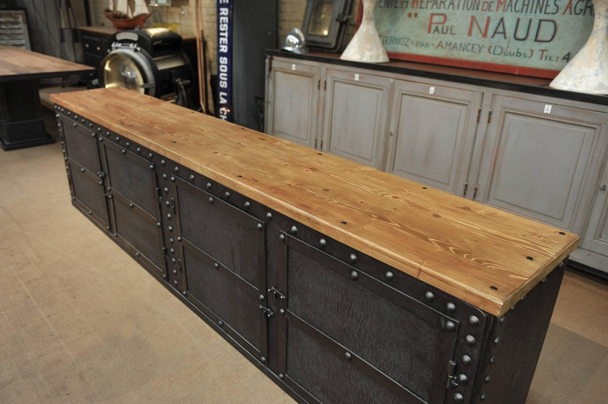 Four Doors Industrial Riveted Iron Credenza Cabinet, 1900 3