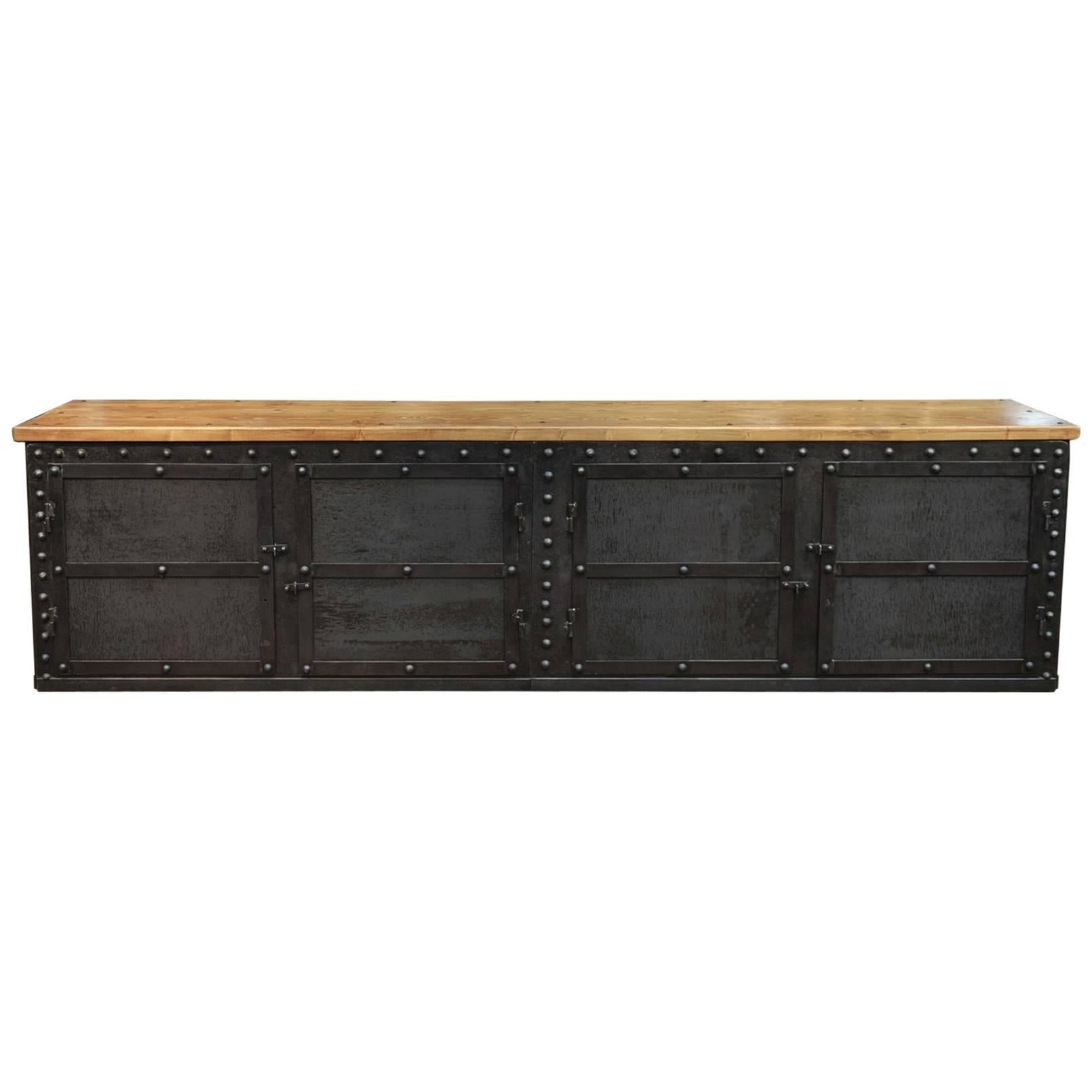 Four Doors Industrial Riveted Iron Credenza Cabinet, 1900