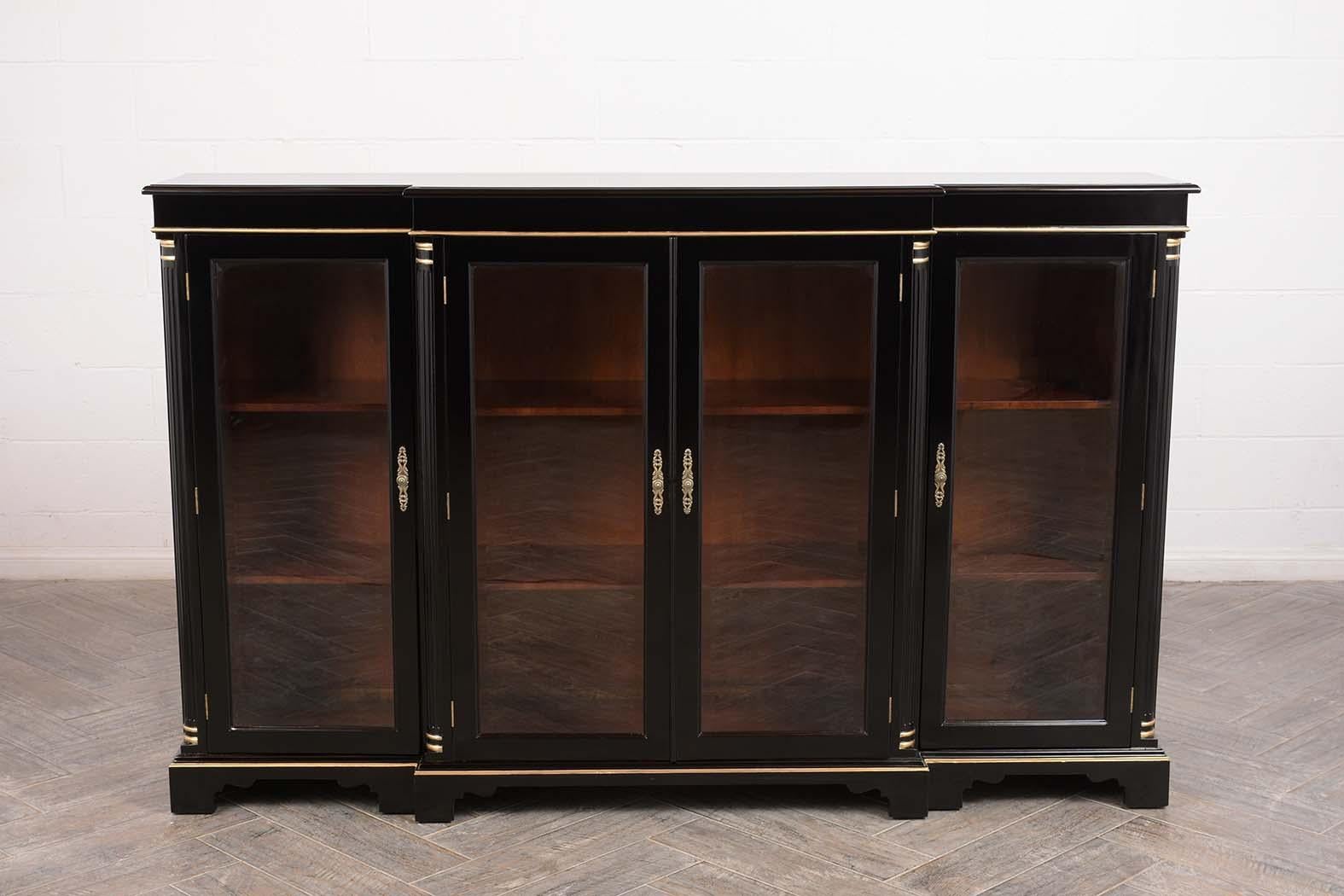 European Four Doors Regency Style Bookcase with a Black Lacquered Finish