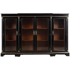 Retro Four Doors Regency Style Bookcase with a Black Lacquered Finish