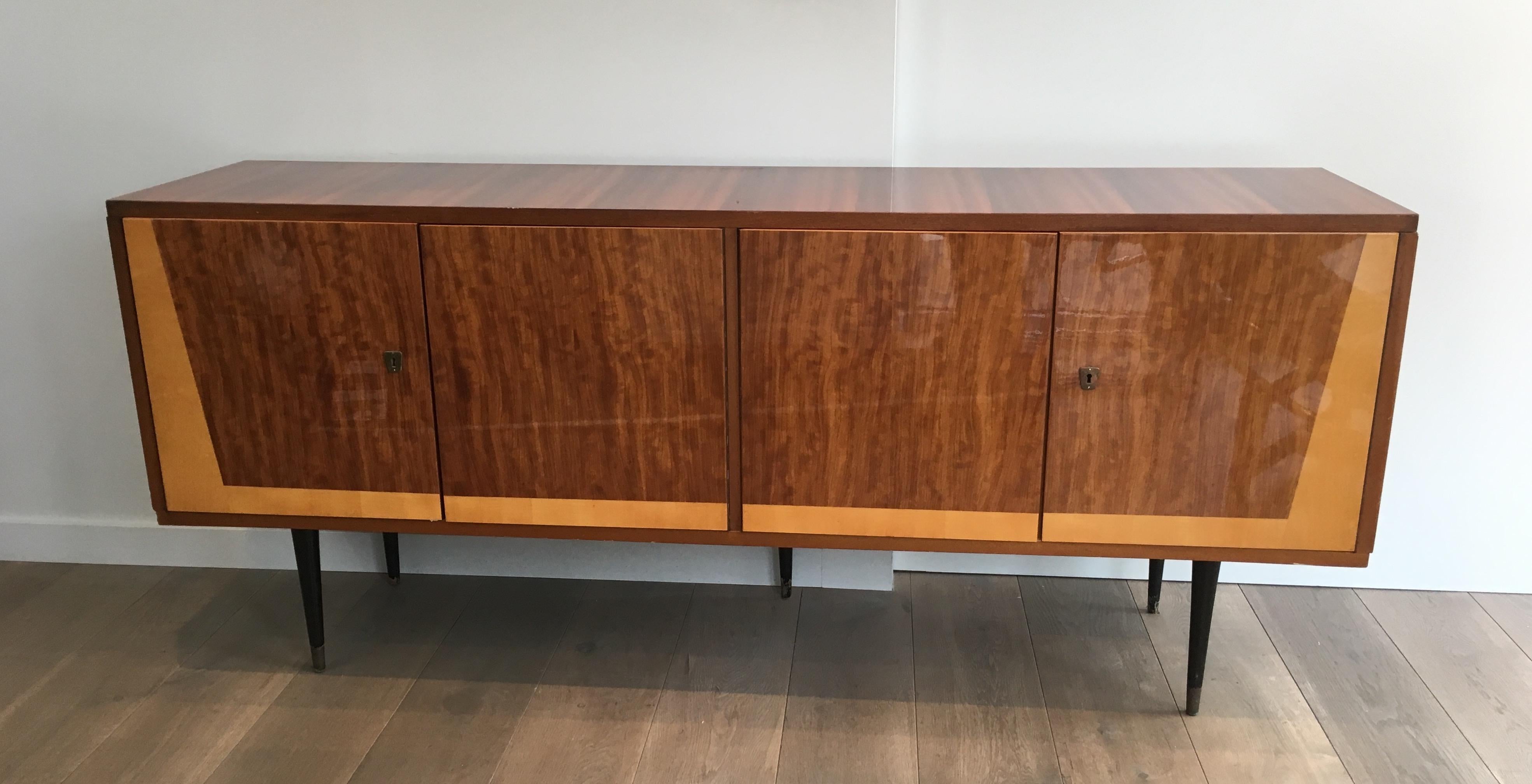 Four Doors Sapelli Mahogany and Sicamore Sideboard, Italian, circa 1960 For Sale 10