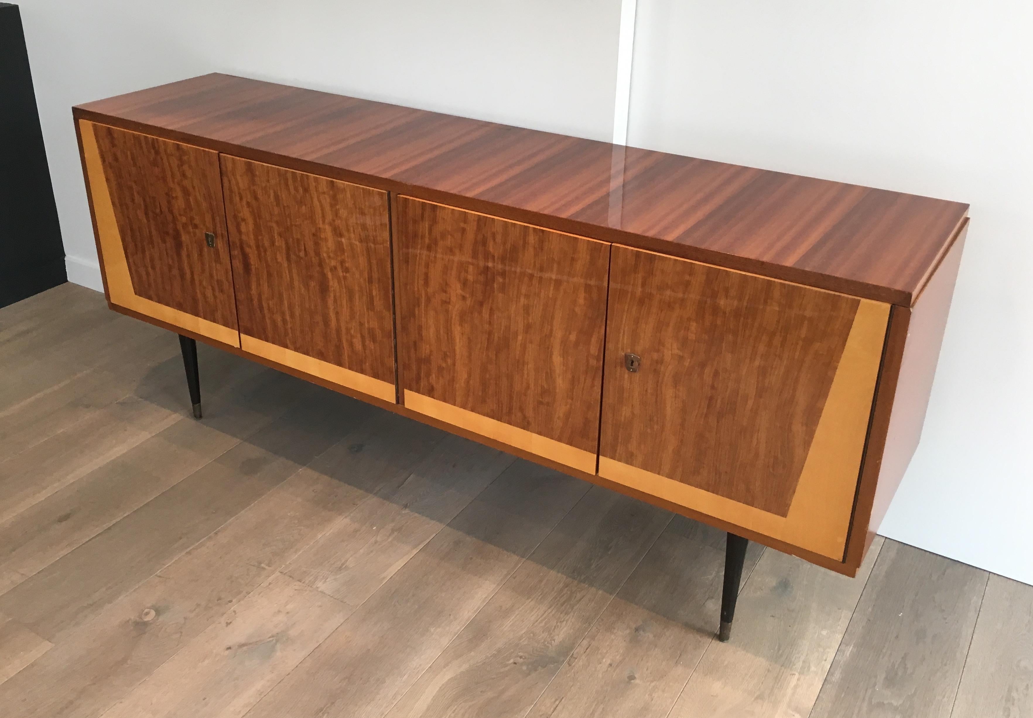 Four Doors Sapelli Mahogany and Sicamore Sideboard, Italian, circa 1960 For Sale 11