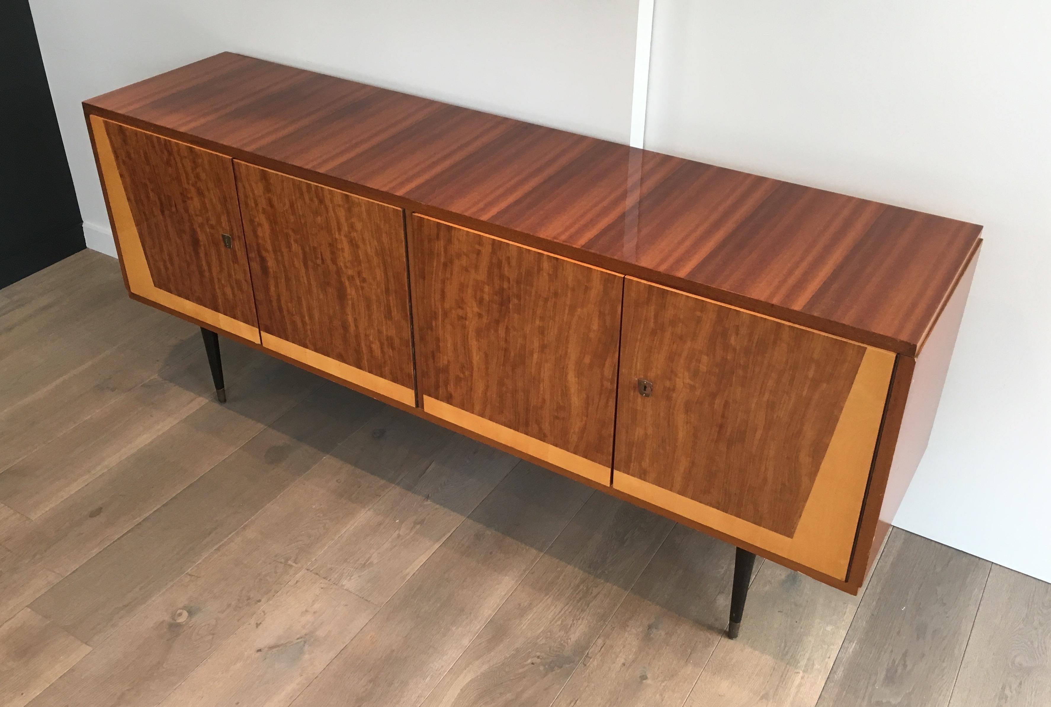 Mid-20th Century Four Doors Sapelli Mahogany and Sicamore Sideboard, Italian, circa 1960 For Sale