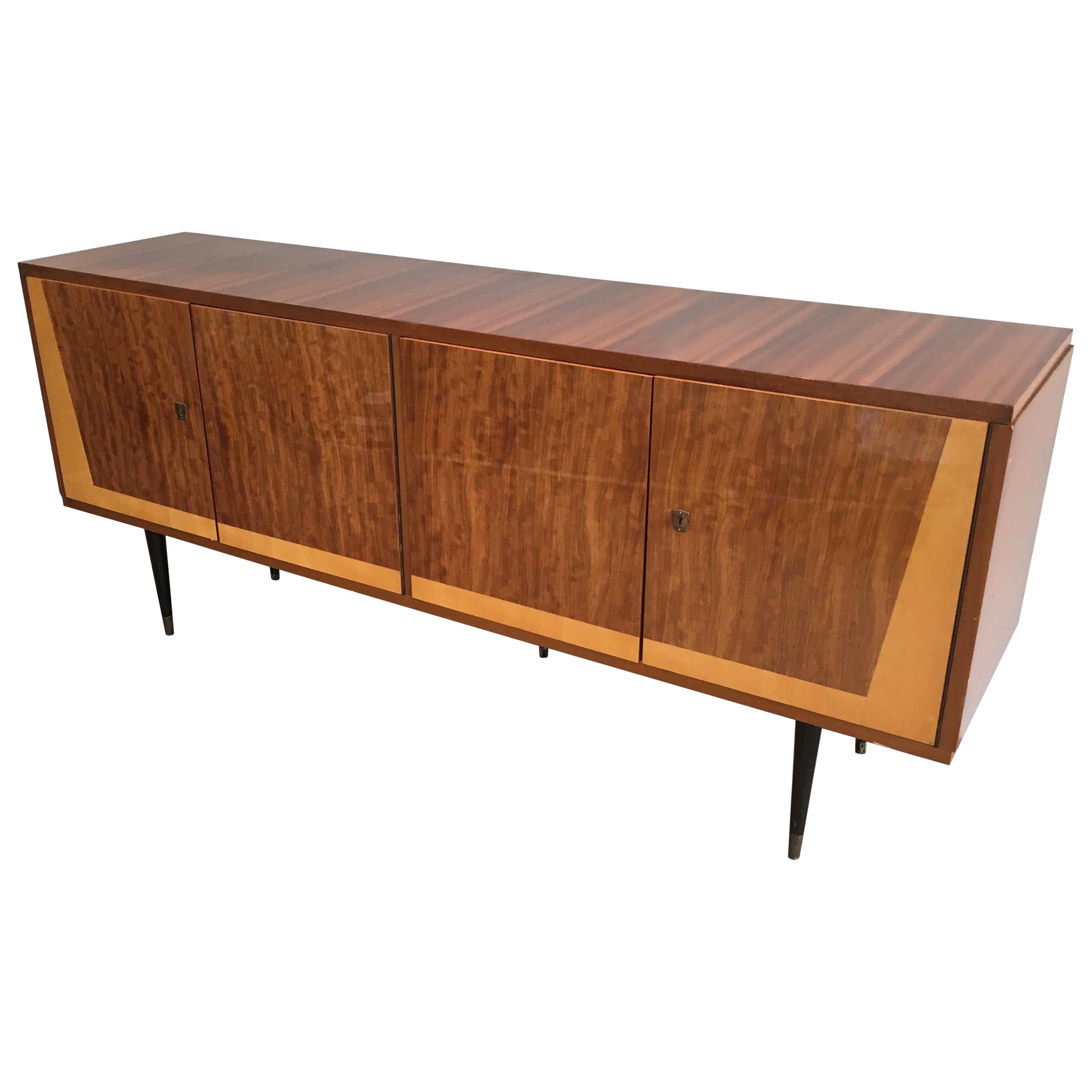 Four Doors Sapelli Mahogany and Sicamore Sideboard, Italian, circa 1960 For Sale