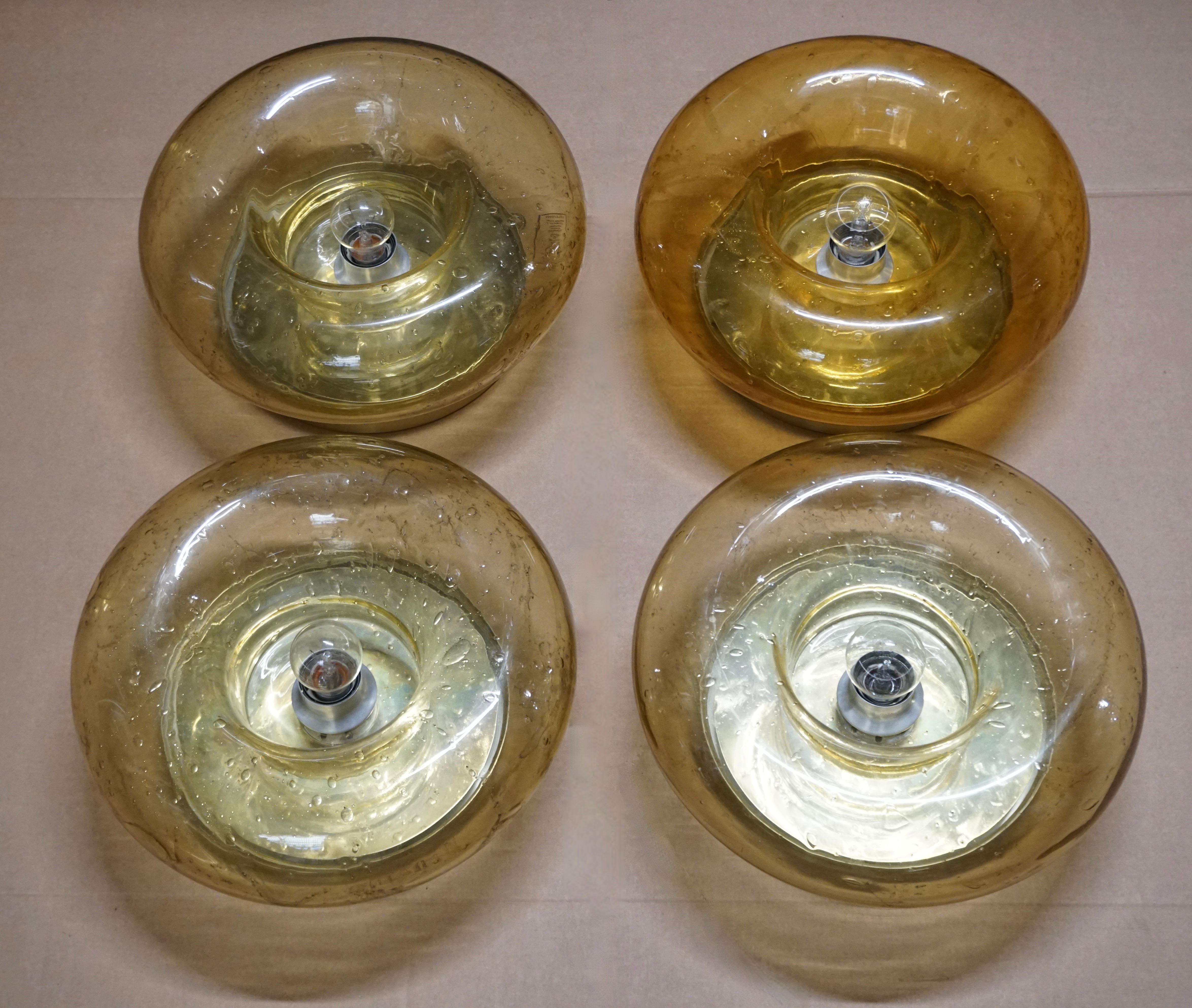 Nine Doria Amber Glass and Brass Wall Light Sconces or Flush Mount For Sale 11