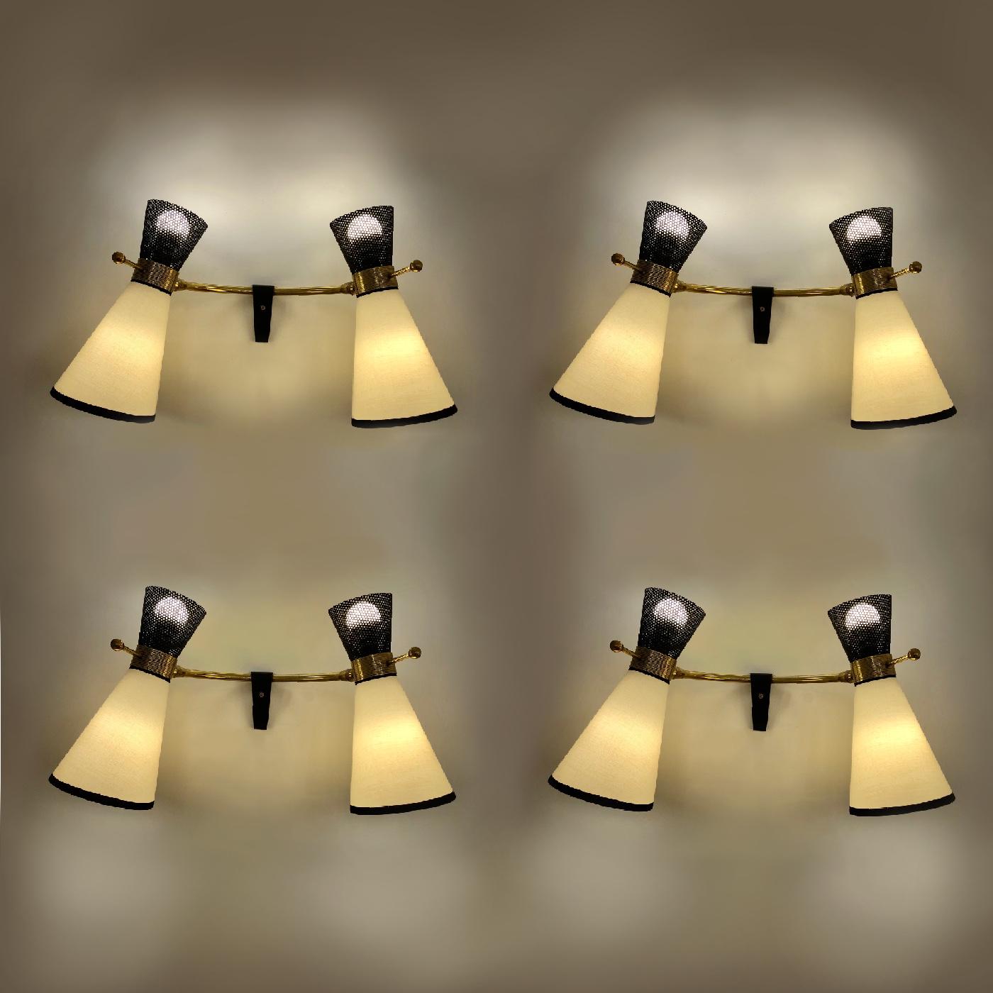 Four Double Adjustable Wall Lights by Arlus, 1950 5