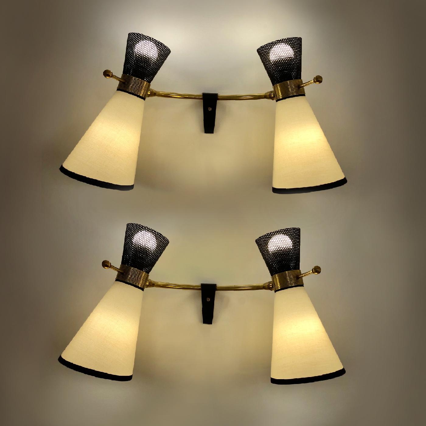 Four Double Adjustable Wall Lights by Arlus, 1950 6