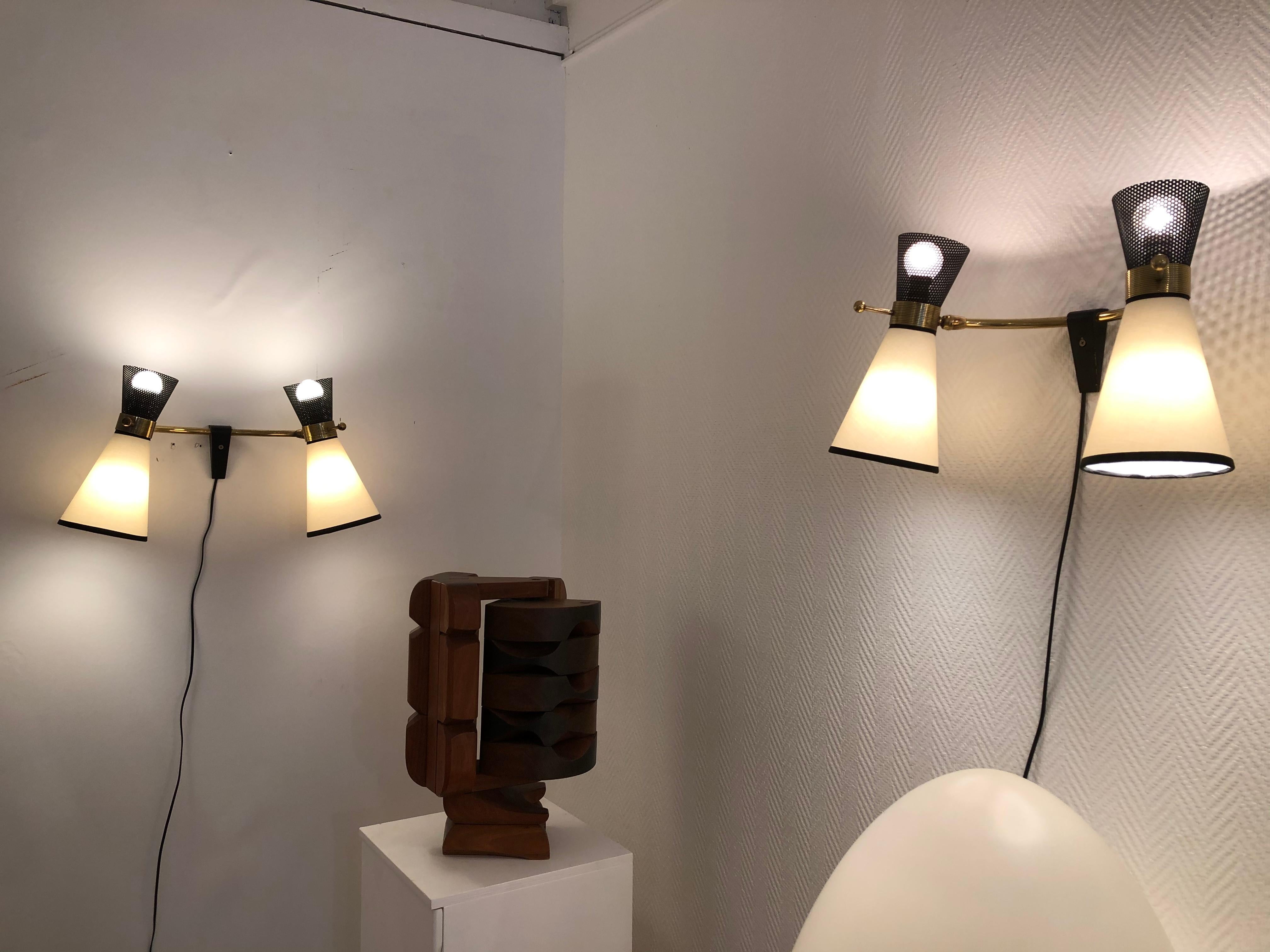 Four Double Adjustable Wall Lights by Arlus, 1950 8