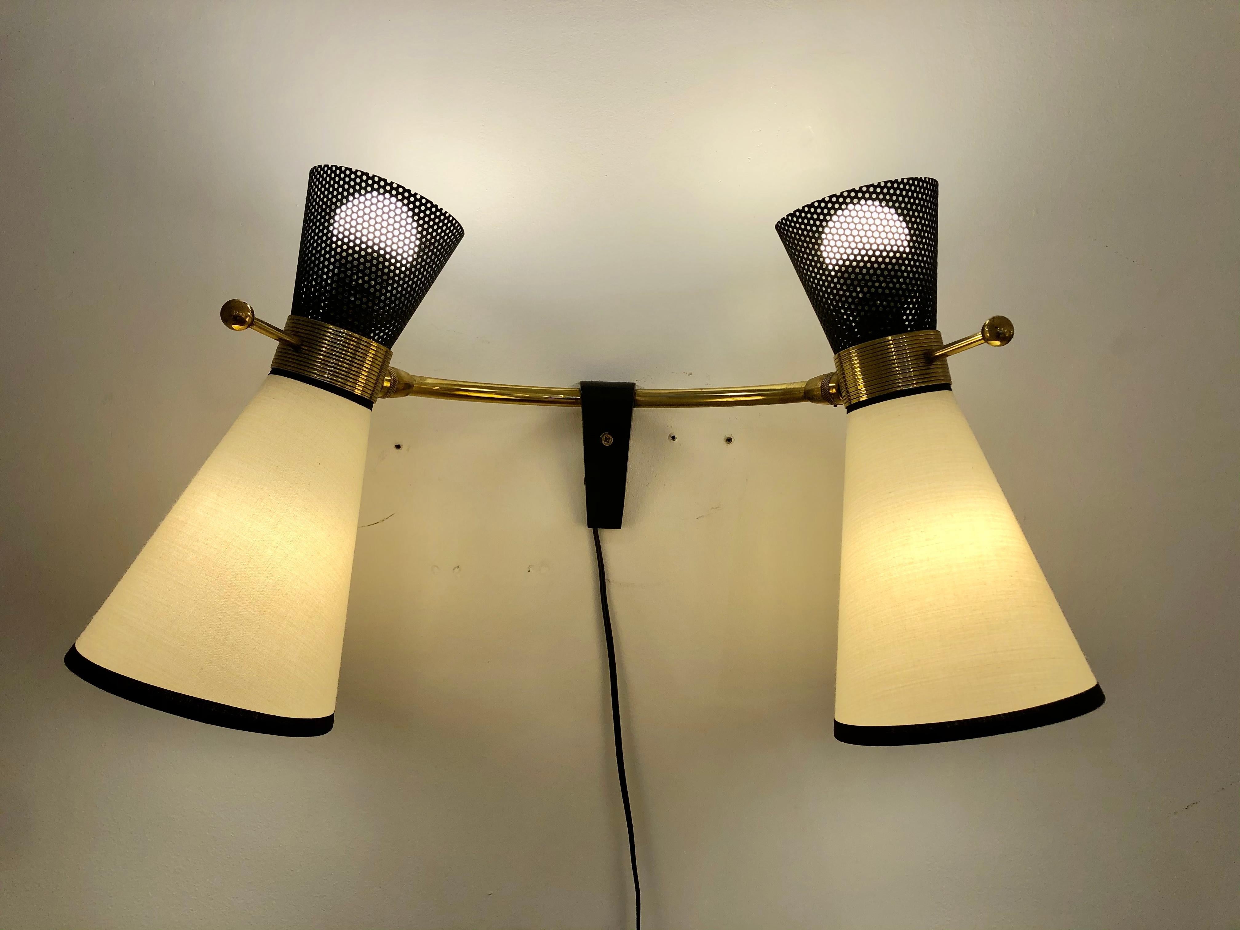 Mid-Century Modern Four Double Adjustable Wall Lights by Arlus, 1950