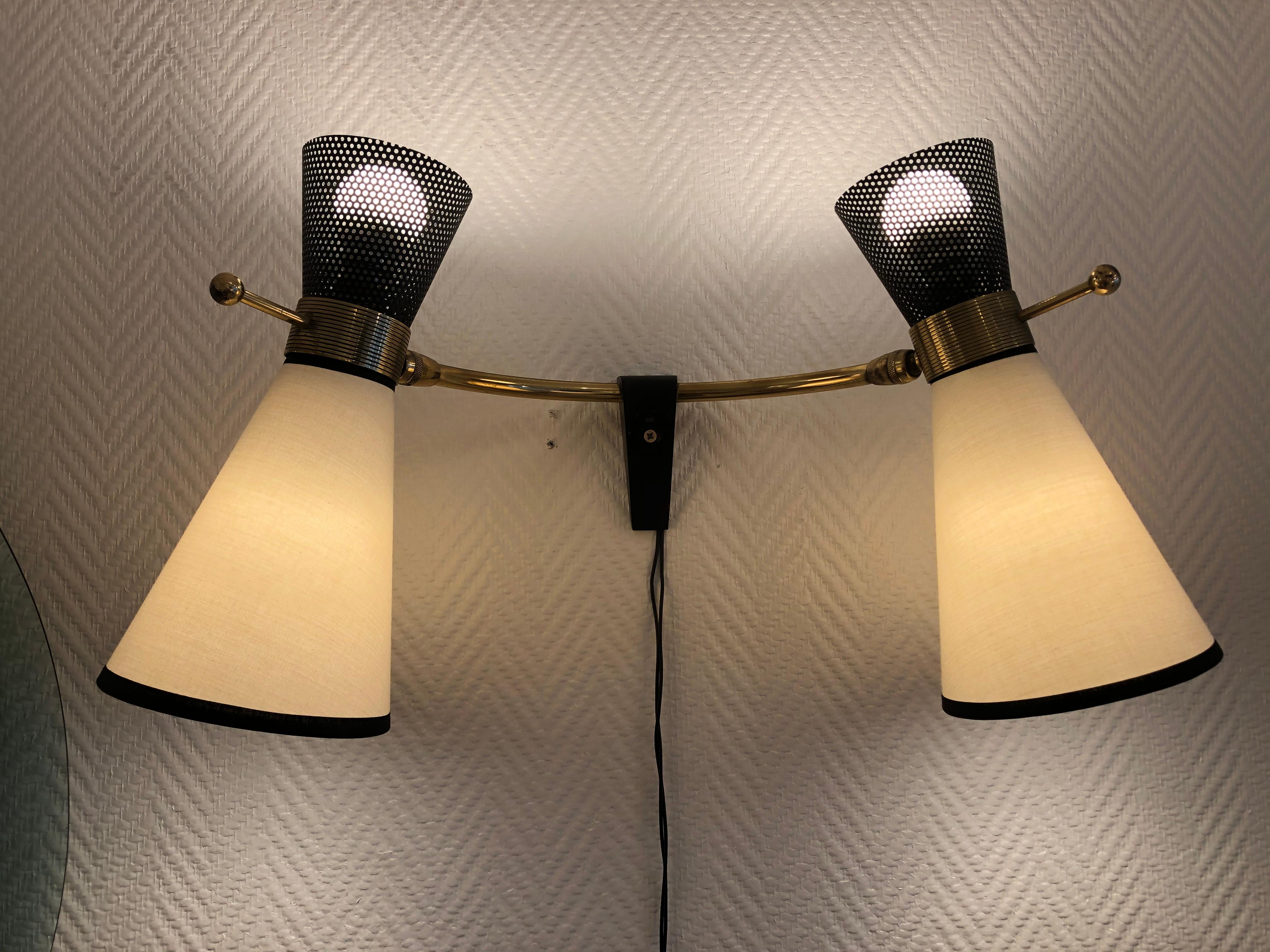 Metalwork Four Double Adjustable Wall Lights by Arlus, 1950