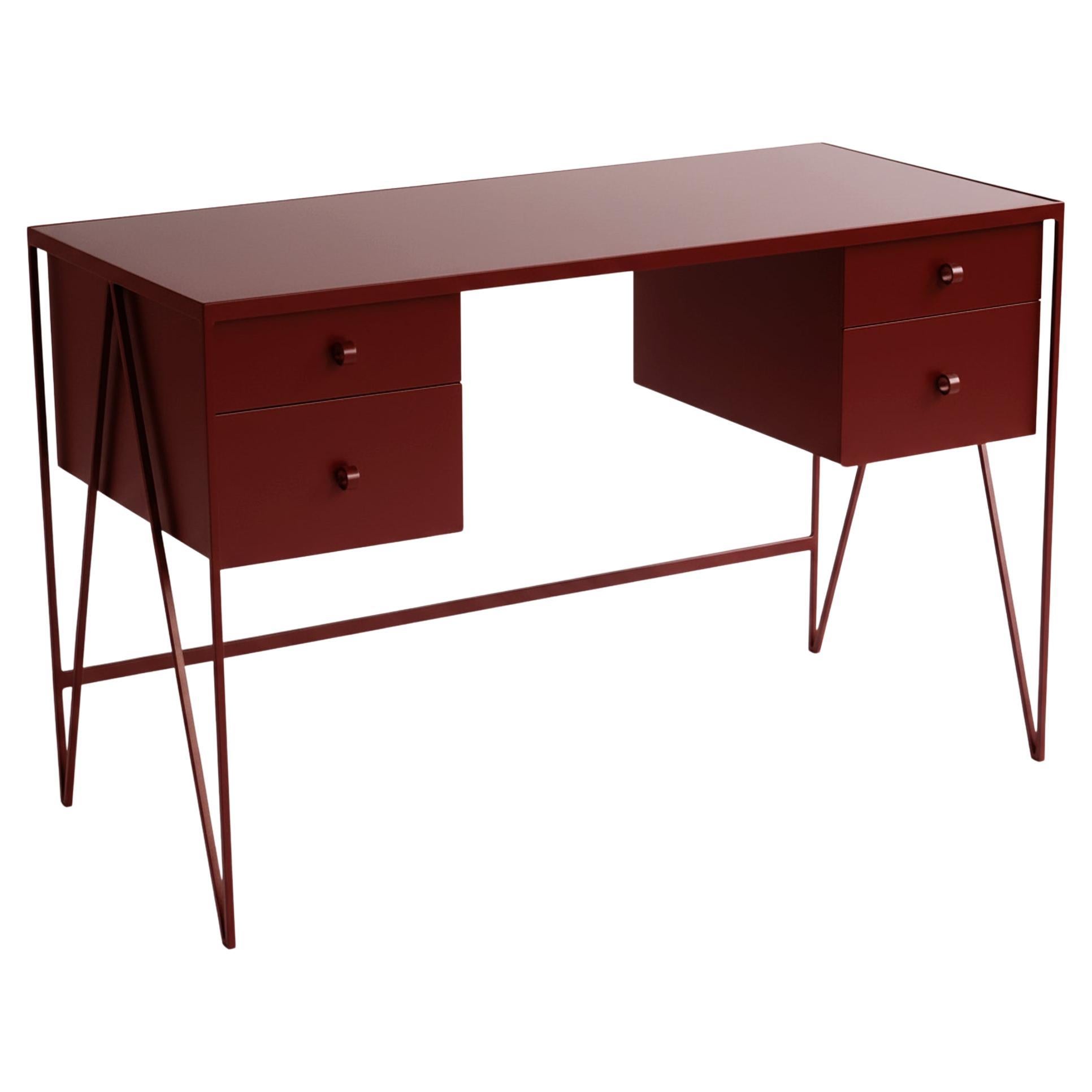 Four Drawer Beetroot Study Desk with Linoleum Top - Customizable