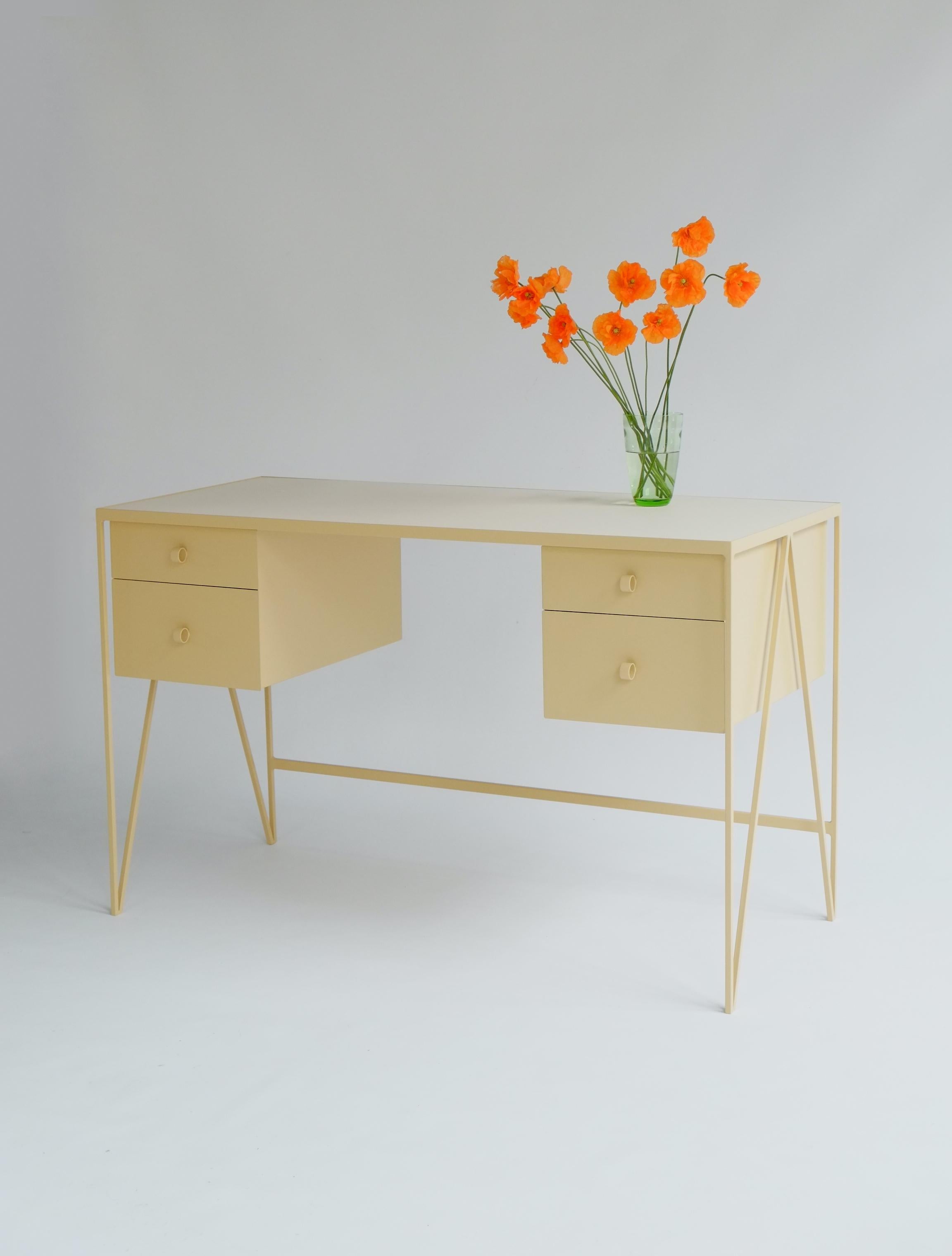 Modern Four Drawer Butternut Study Desk with Linoleum Top, Cream Desk - Customizable For Sale