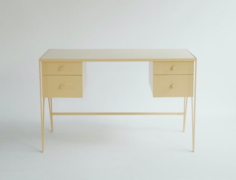 Four Drawer Butternut Study Desk with Natural Linoleum Top ...