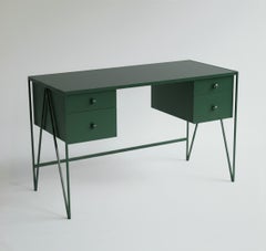 Four Drawer Deep Green Study Desk with Linoleum Top - Customizable
