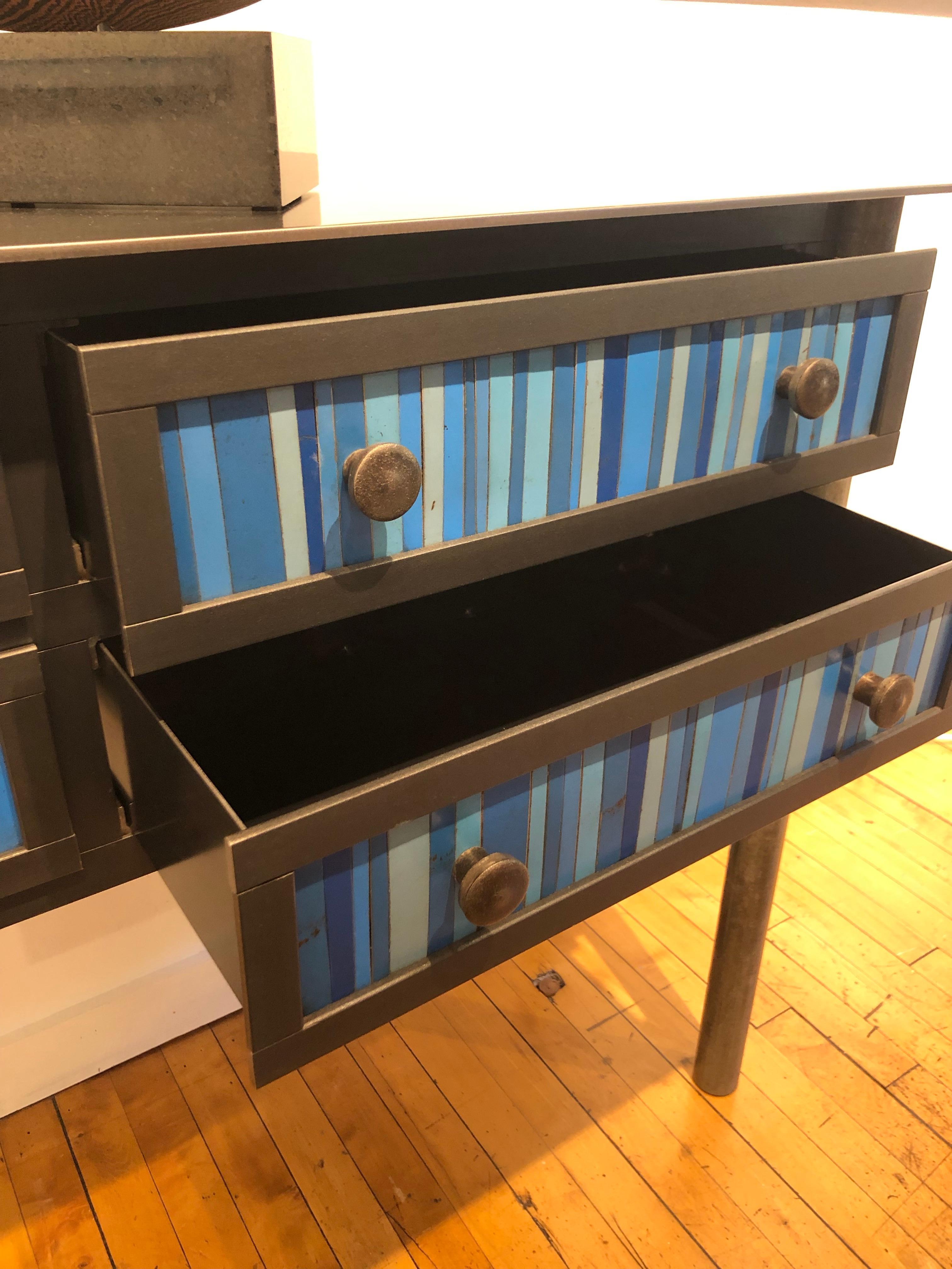 Jim Rose Steel Furniture Four Drawer Gee's Bend Blue Strip Quilt