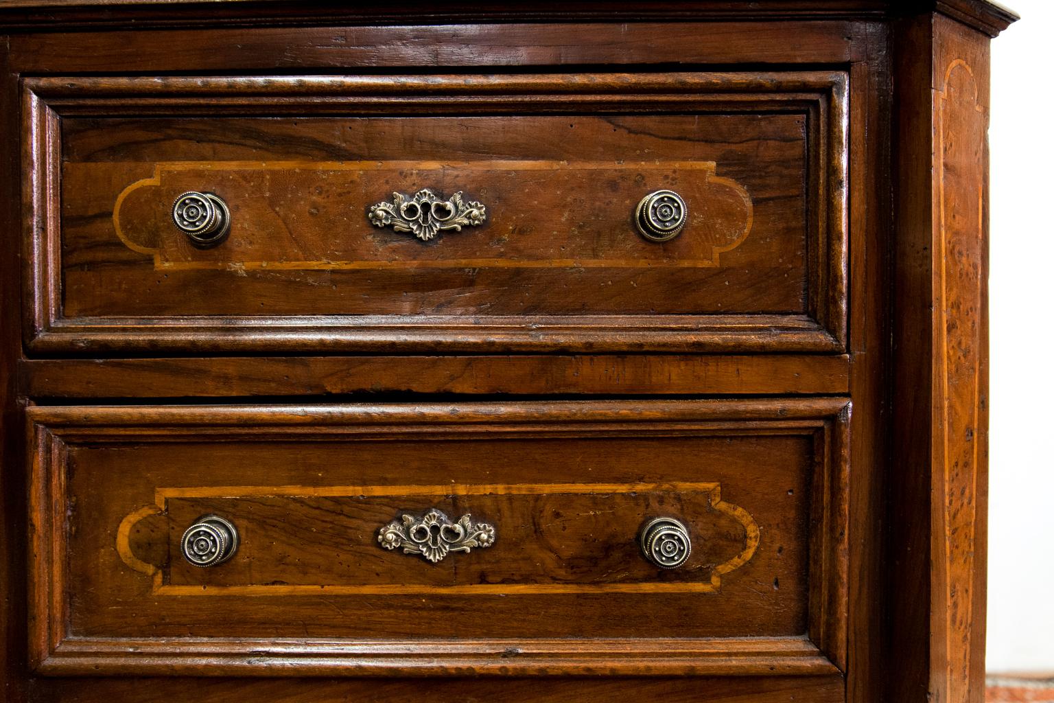 Wood Four Drawer Inlaid French Chest For Sale