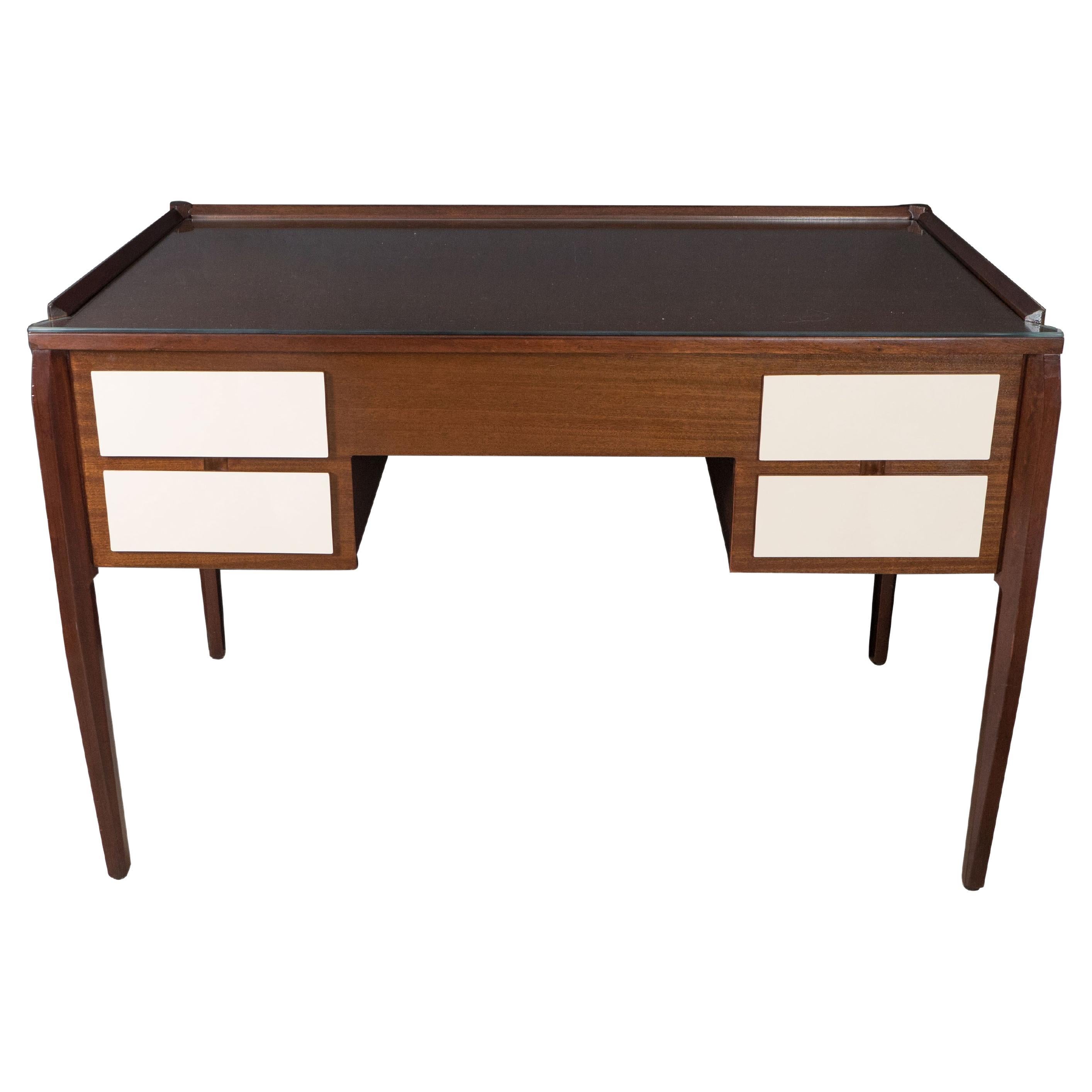 Four drawer lacquered wood panel desk For Sale