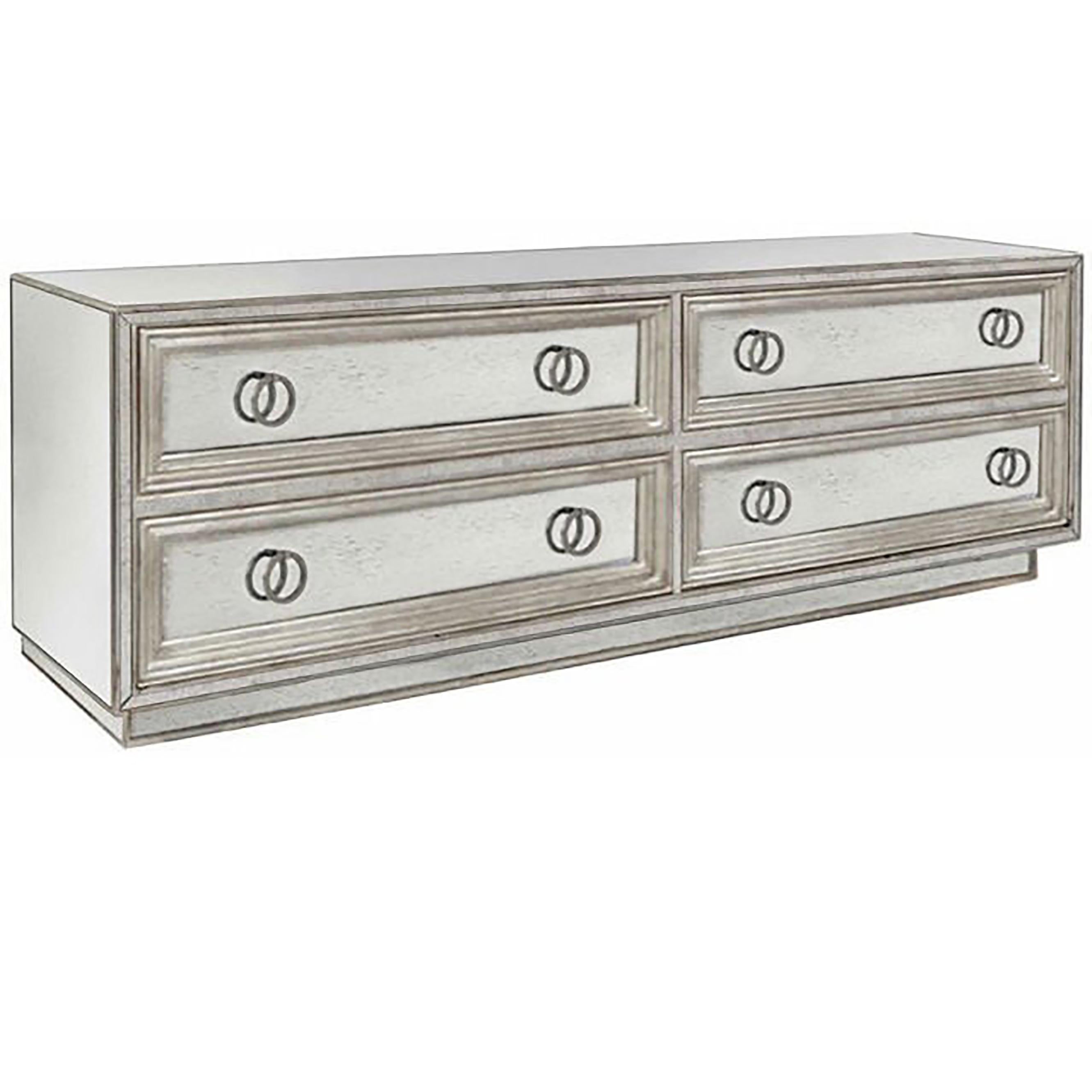 Four Drawer Mirror and Silver Leaf Dresser In Excellent Condition For Sale In New York, NY