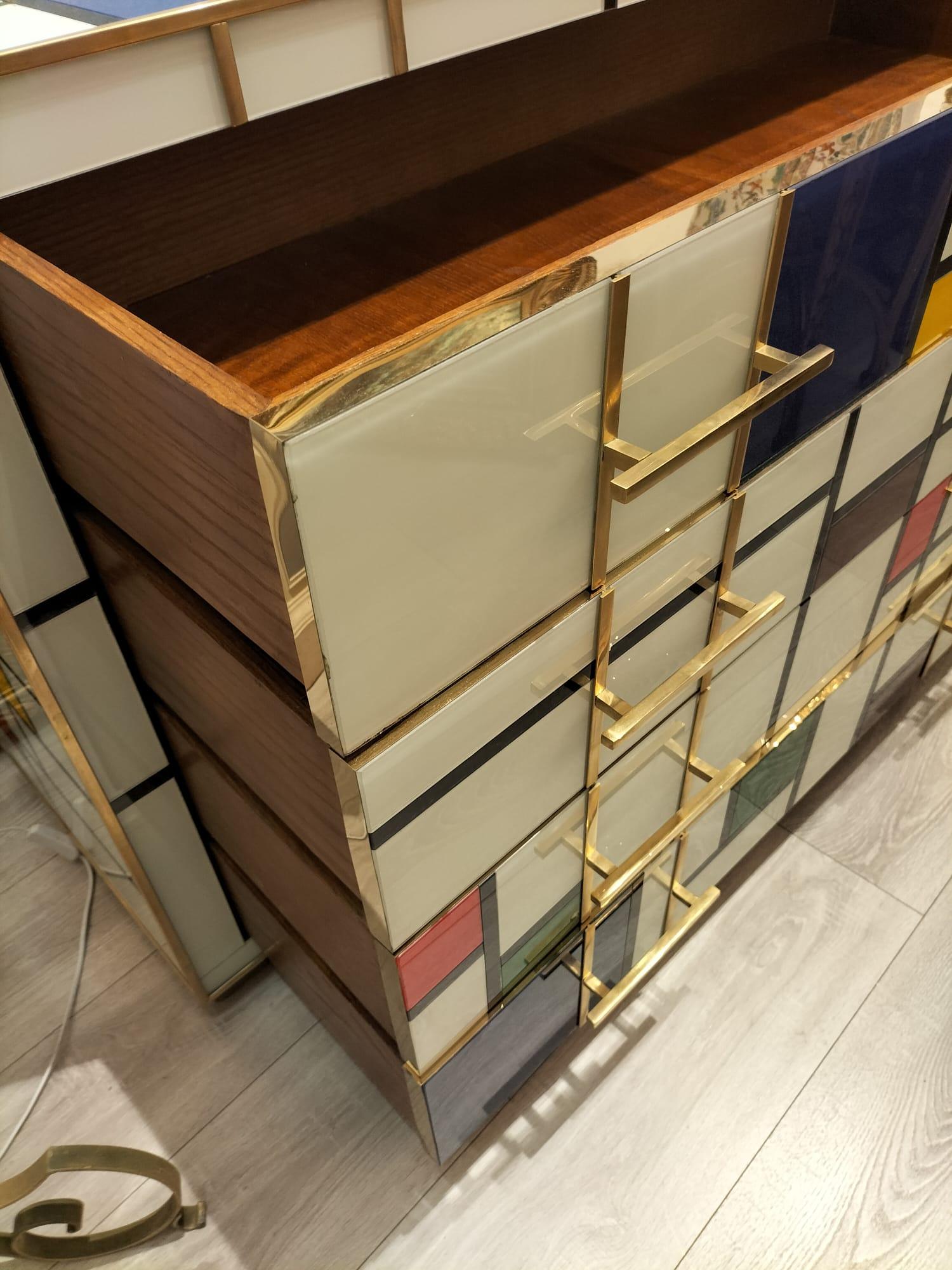 Four-Drawer Murano Glass Commode in Mondrian Style, 1970’s For Sale 3