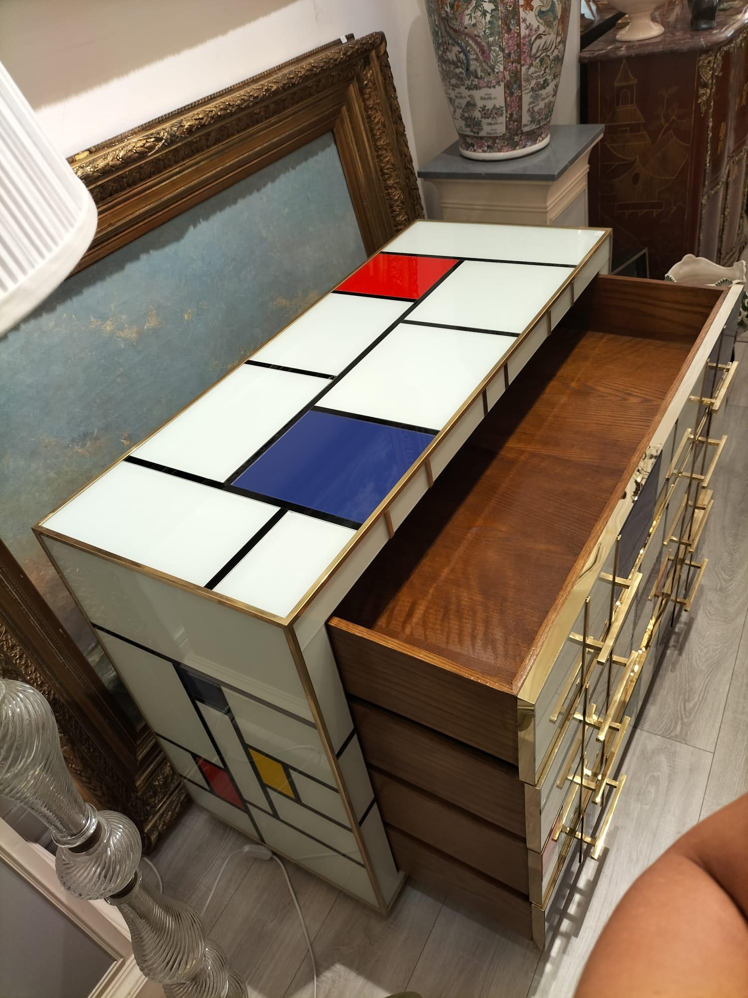 Four-Drawer Murano Glass Commode in Mondrian Style, 1970’s For Sale 4