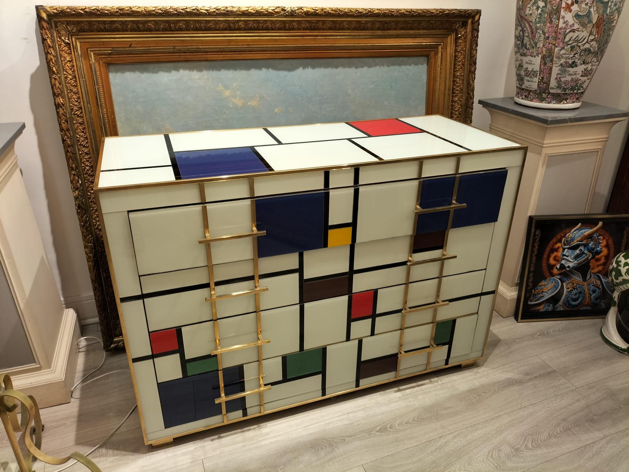 Four-Drawer Murano Glass Commode in Mondrian Style, 1970’s For Sale 6