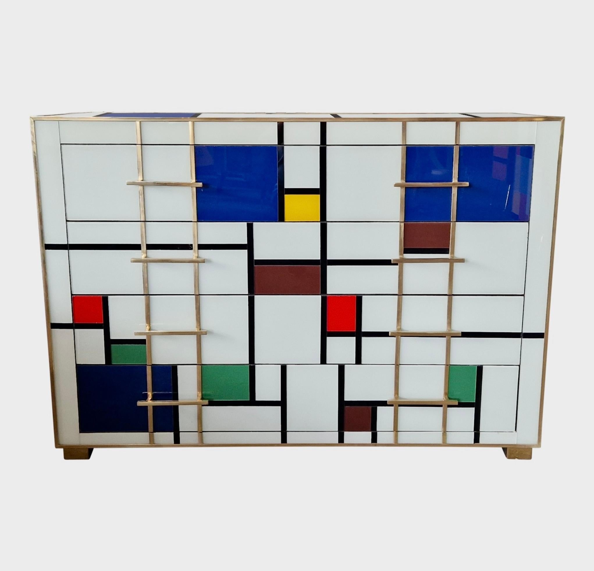 Four-Drawer Murano Glass Commode in Mondrian Style, 1970’s For Sale 7