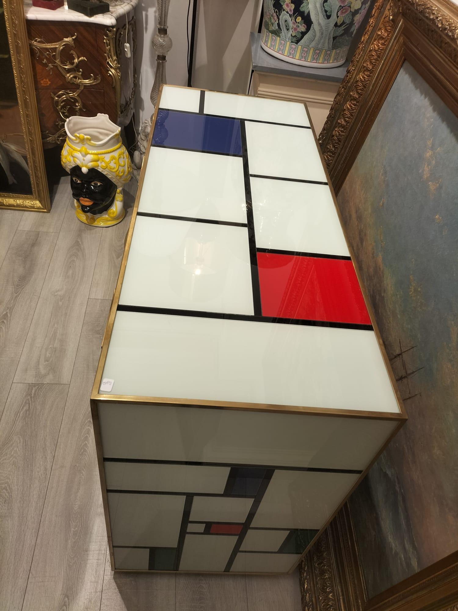 Italian Four-Drawer Murano Glass Commode in Mondrian Style, 1970’s For Sale