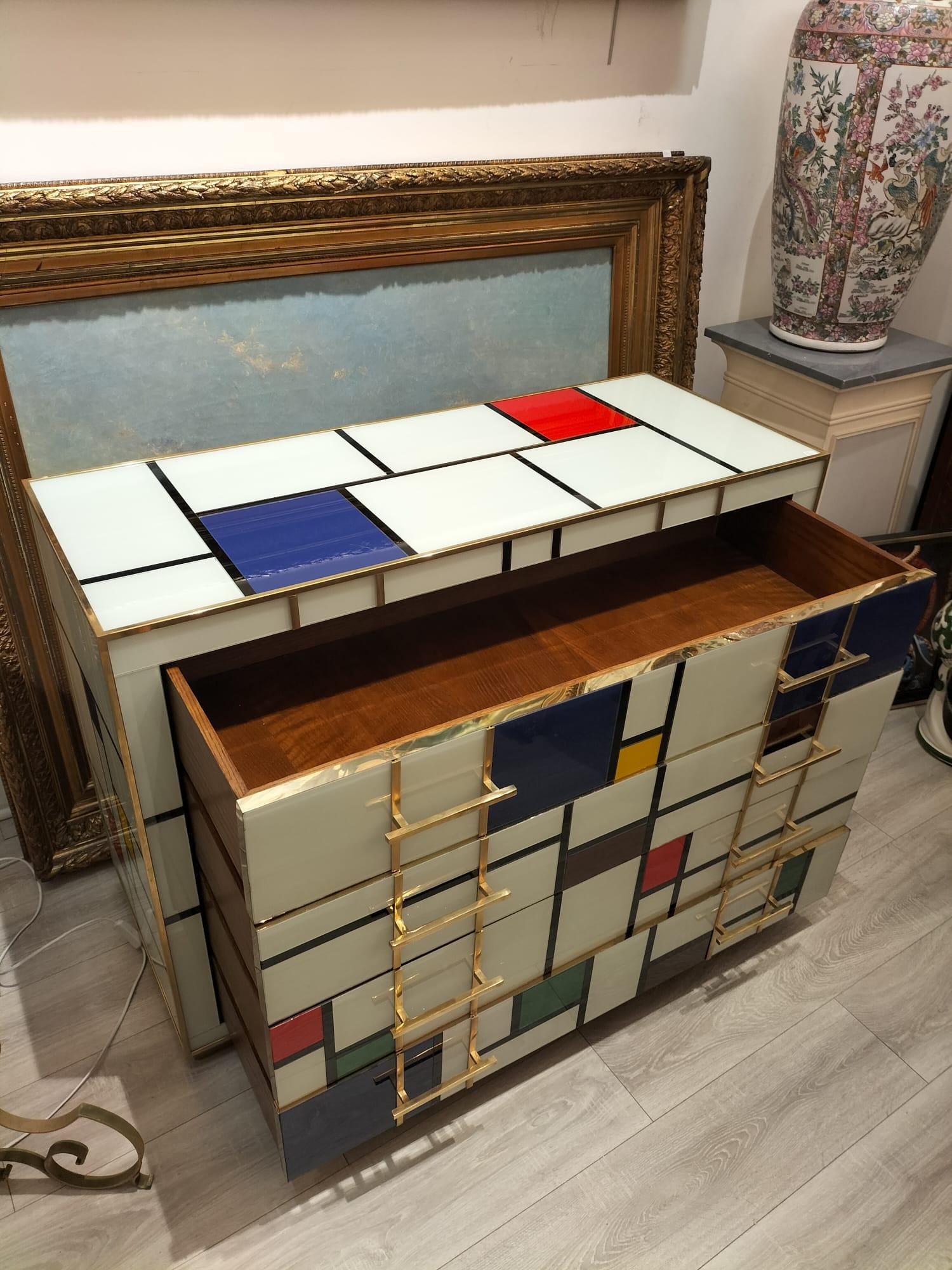 Four-Drawer Murano Glass Commode in Mondrian Style, 1970’s For Sale 2