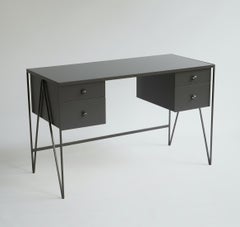 Four Drawer Matt Black Study Desk with Linoleum Top - Customizable