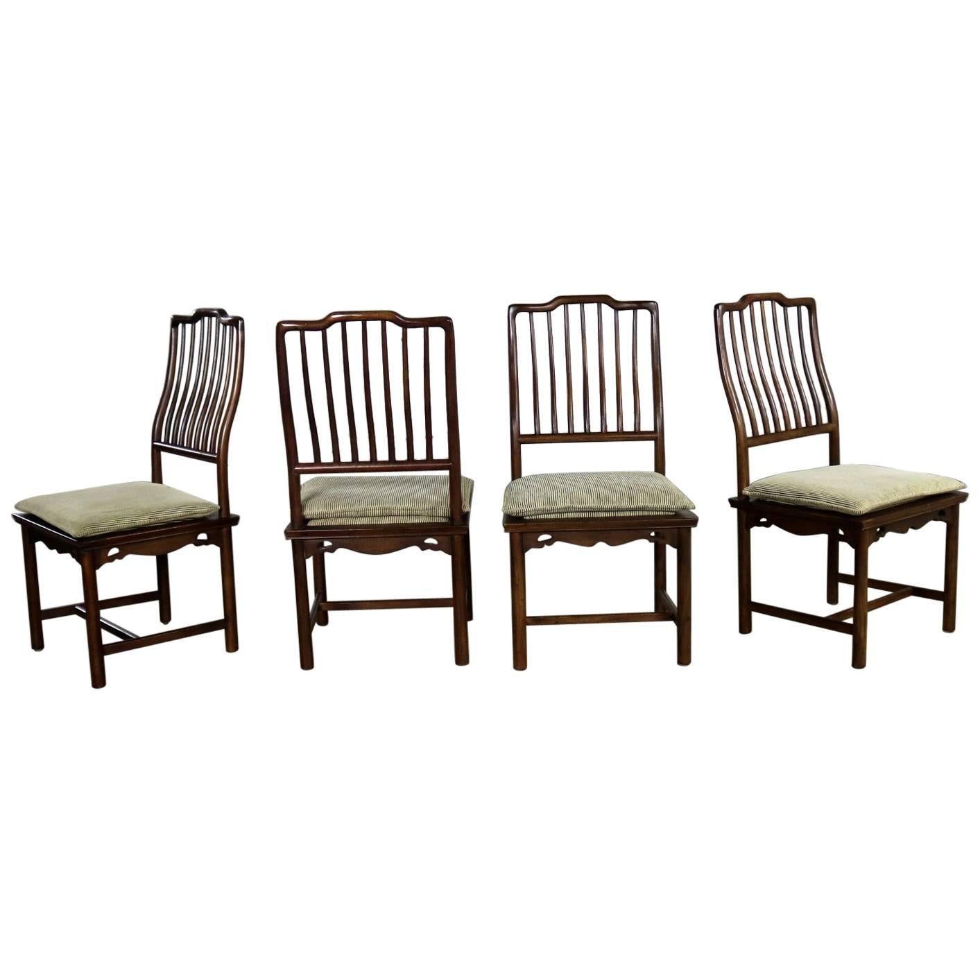 Four Drexel Heritage Chinoiserie Ming Style Spindle Back Dining Chairs For Sale