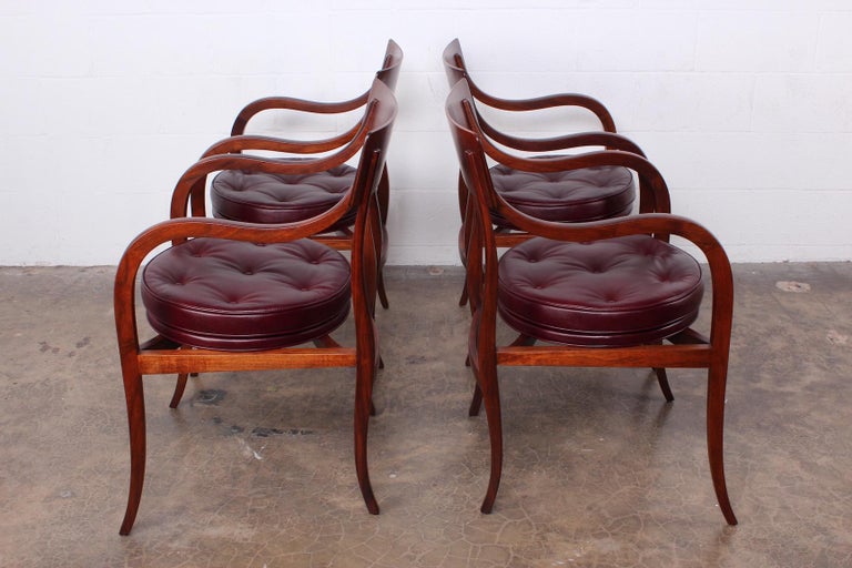 Rare set of four Dunbar Alexandria occasional chairs, model 6004, designed by Edward Wormley. Beautifully restored and upholstered in leather.