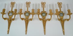 Four E. F. Caldwell Louis XVI Style Gilt Bronze Sconces with Wedgwood Plaques