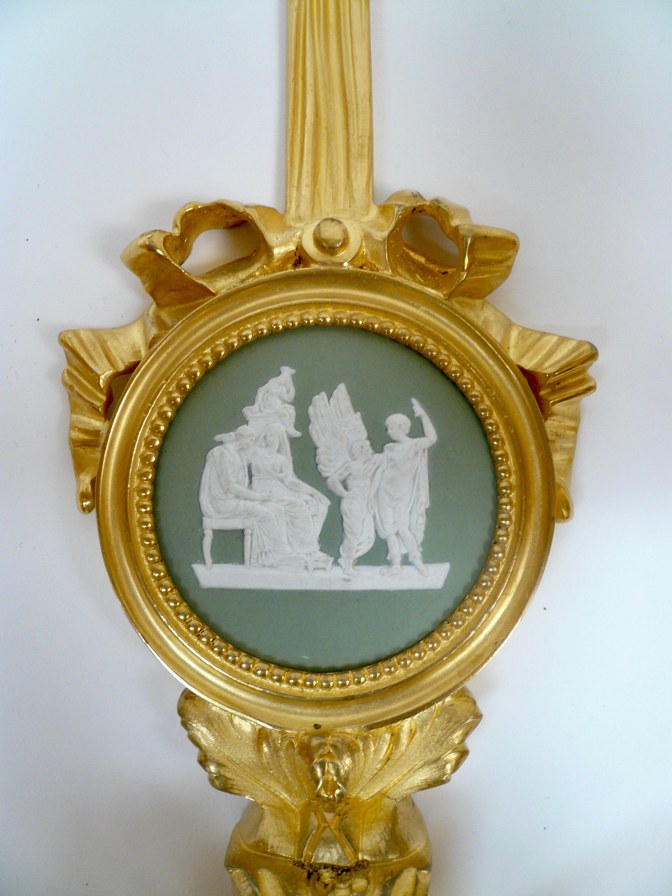 Four E. F. Caldwell Louis XVI Style Gilt Bronze Sconces with Wedgwood Plaques For Sale 2