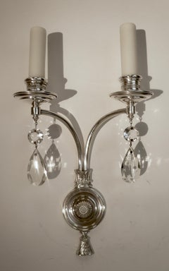 Pair E. F. Caldwell Silver Plated Bronze Two-Light Sconces