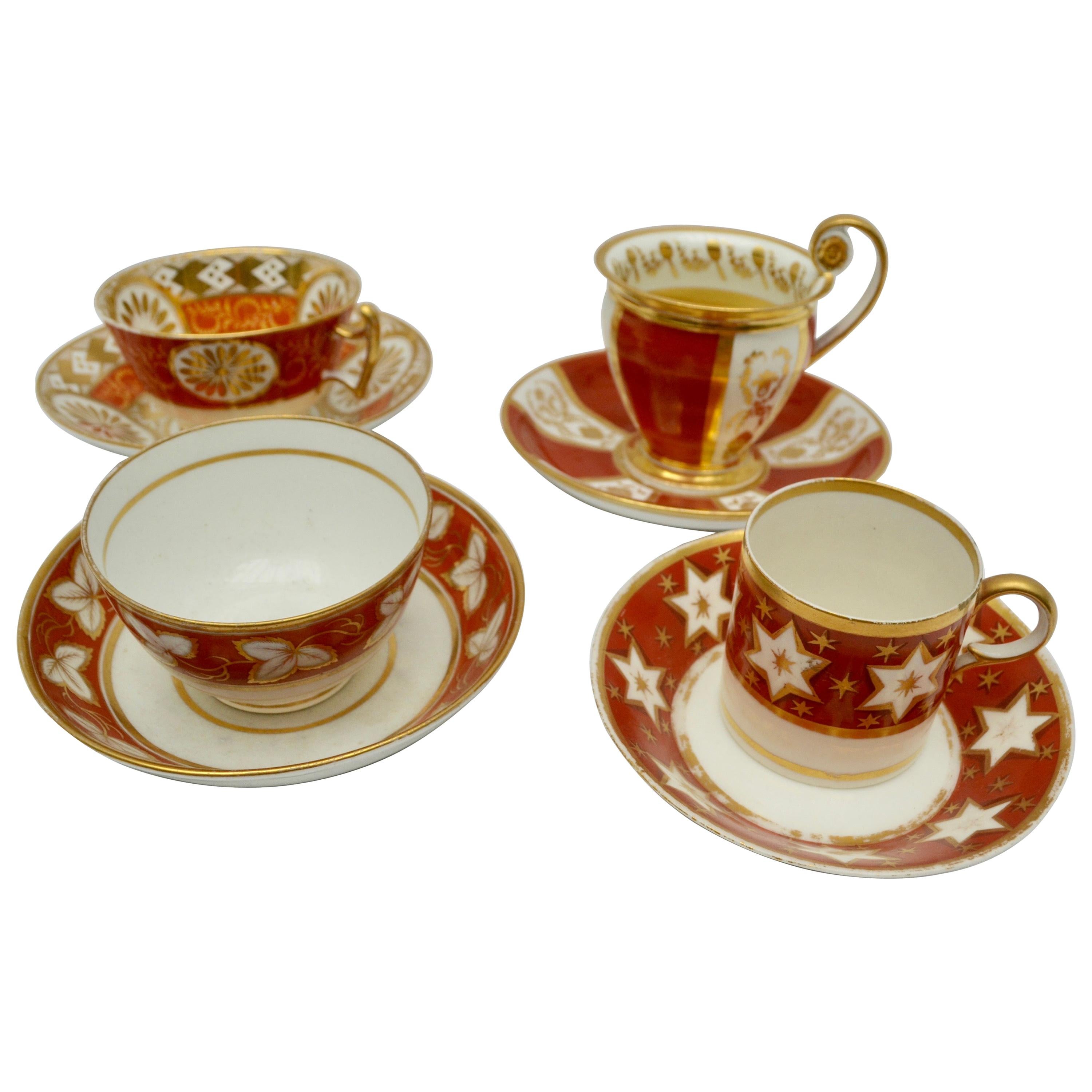 Four Early 19th Century Cups and Saucers, English and Paris