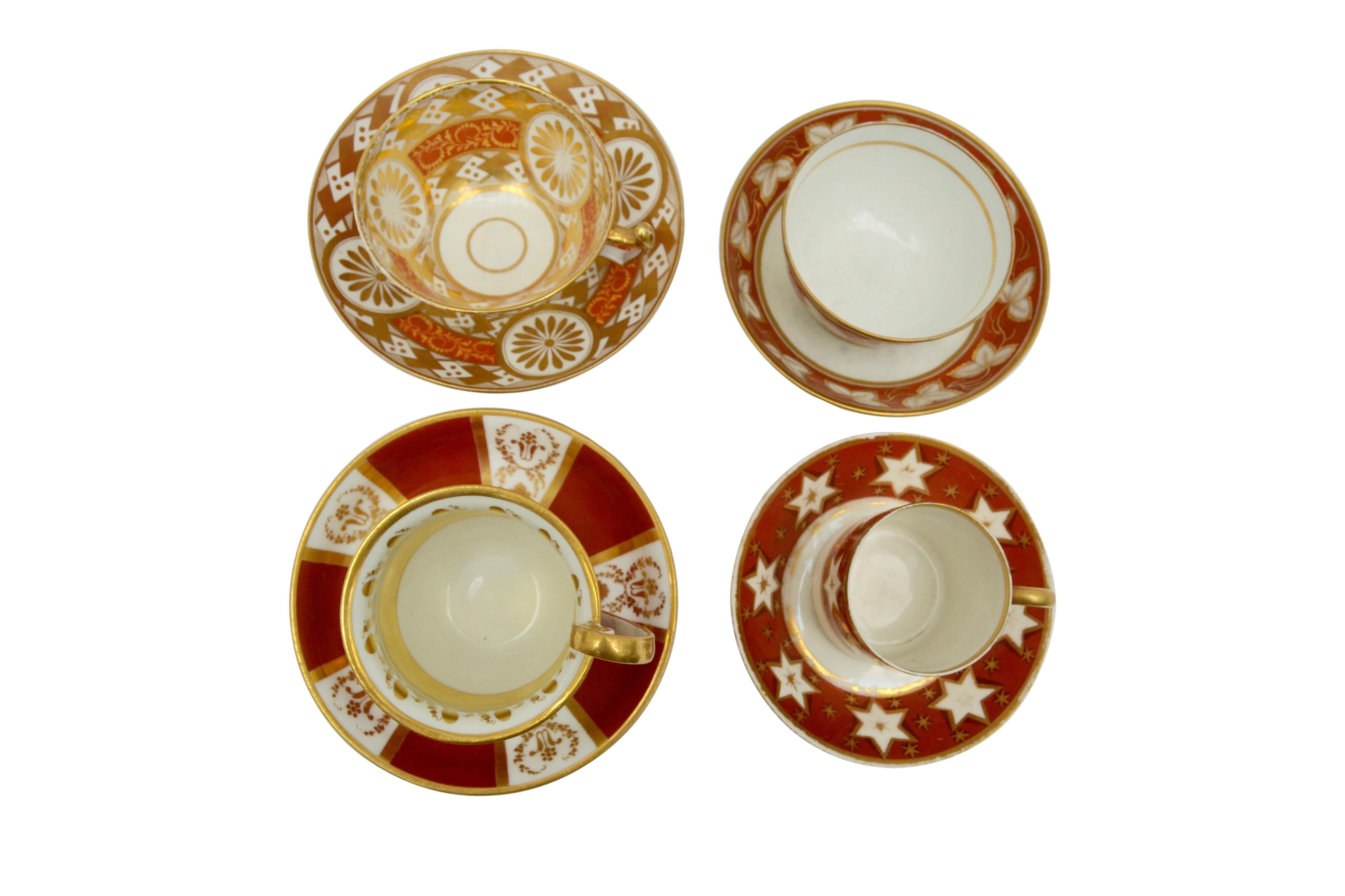 Regency Four Early 19th Century Cups and Saucers, English and Paris