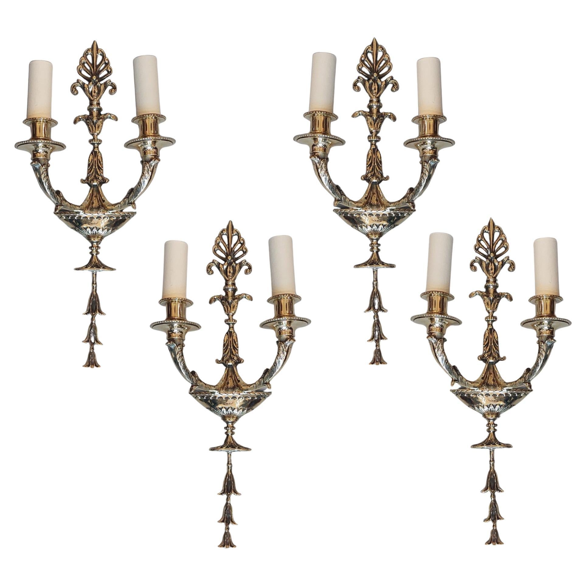 Four Early 20thC Gilt Brass Adam Style Wall Lights For Sale