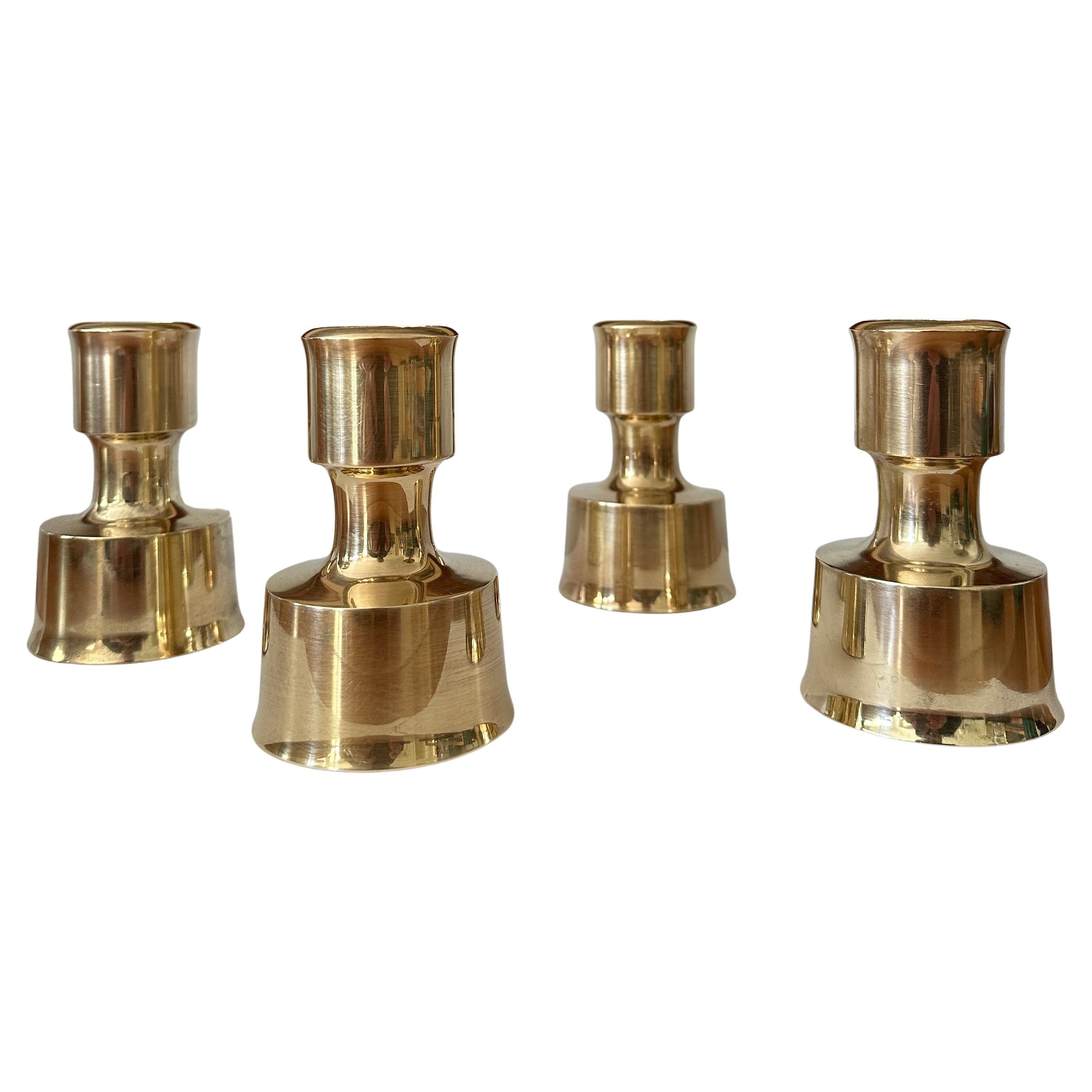 Four Early Brass Jens Quistgaard For Dansk Candlesticks Made In Finland
