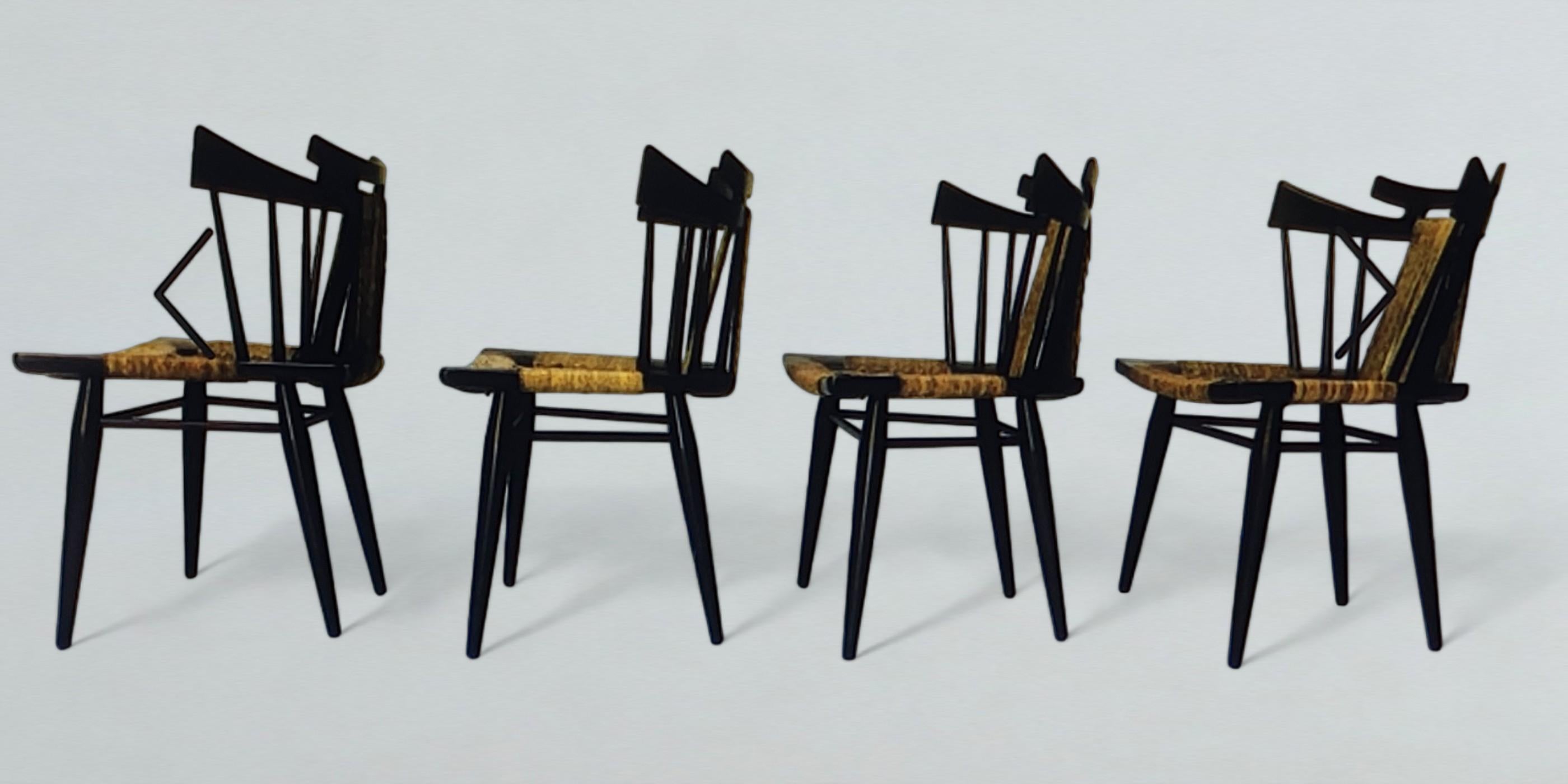 Mid-Century Modern Quatre chaises d'appoint en acajou tissé « Yucatan » Edmond Spence avec sièges Sea Grass en vente