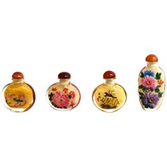 Églomisé Reverse Painted 4 Snuff Bottles Peonies Birds