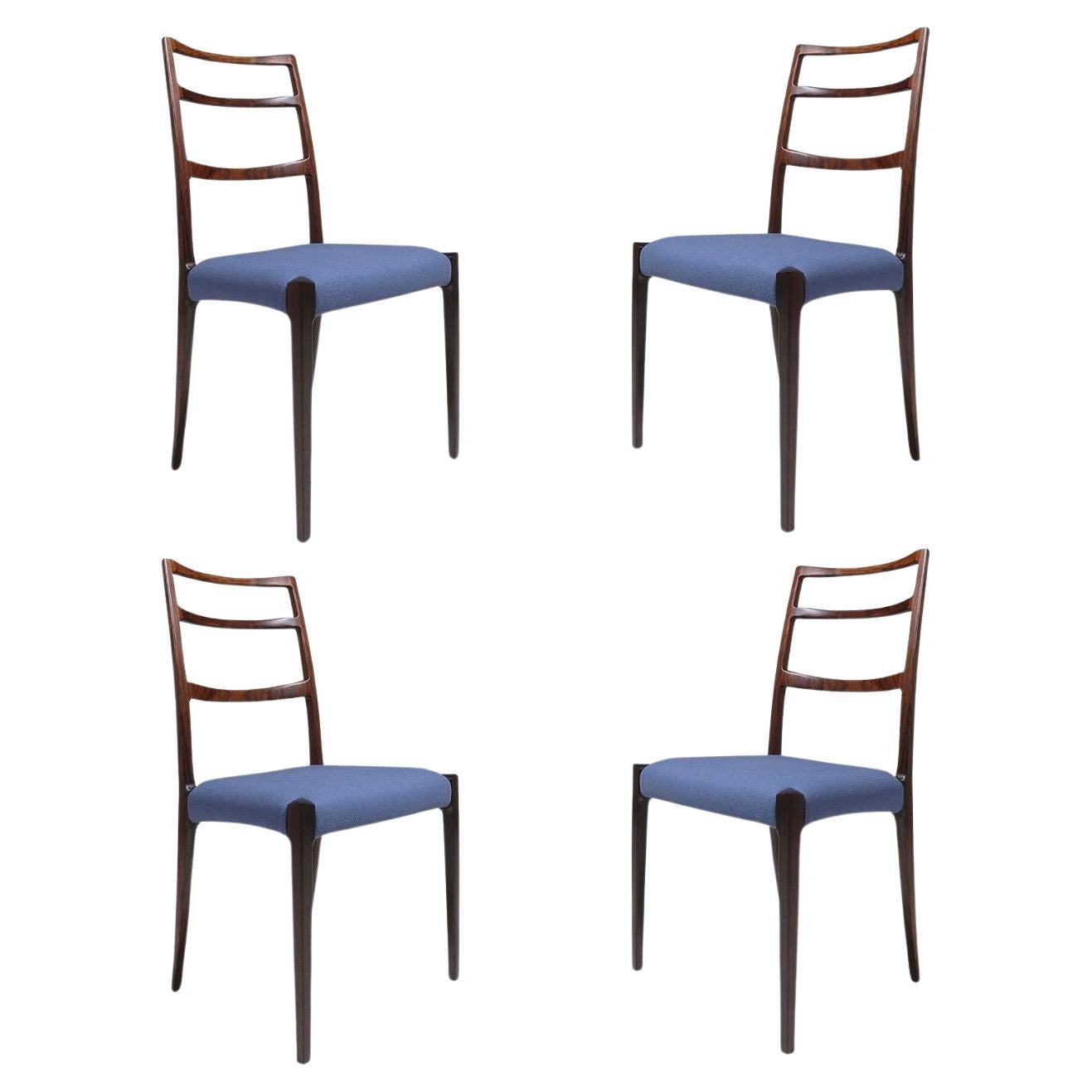 Four Elegant Danish High-back Dining Chairs of Brazilian Rosewood