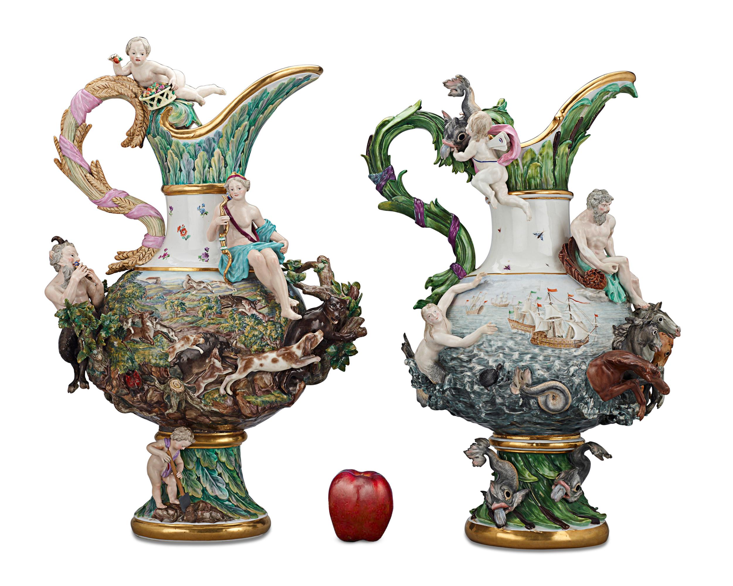 Rococo Four Elements Porcelain Ewers by Meissen