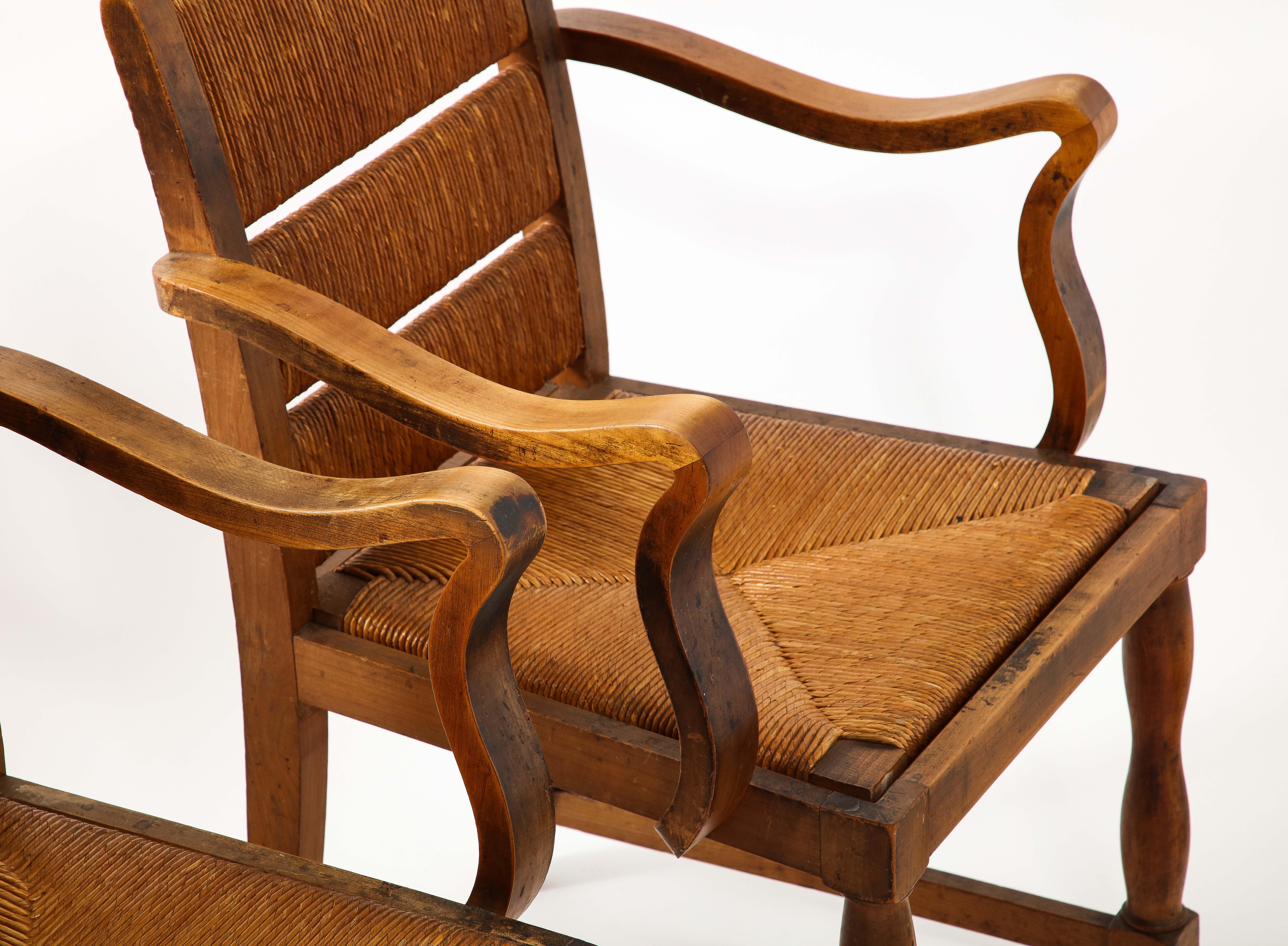 Four Elm & Rush Chairs by Courtray, France 1940s 5