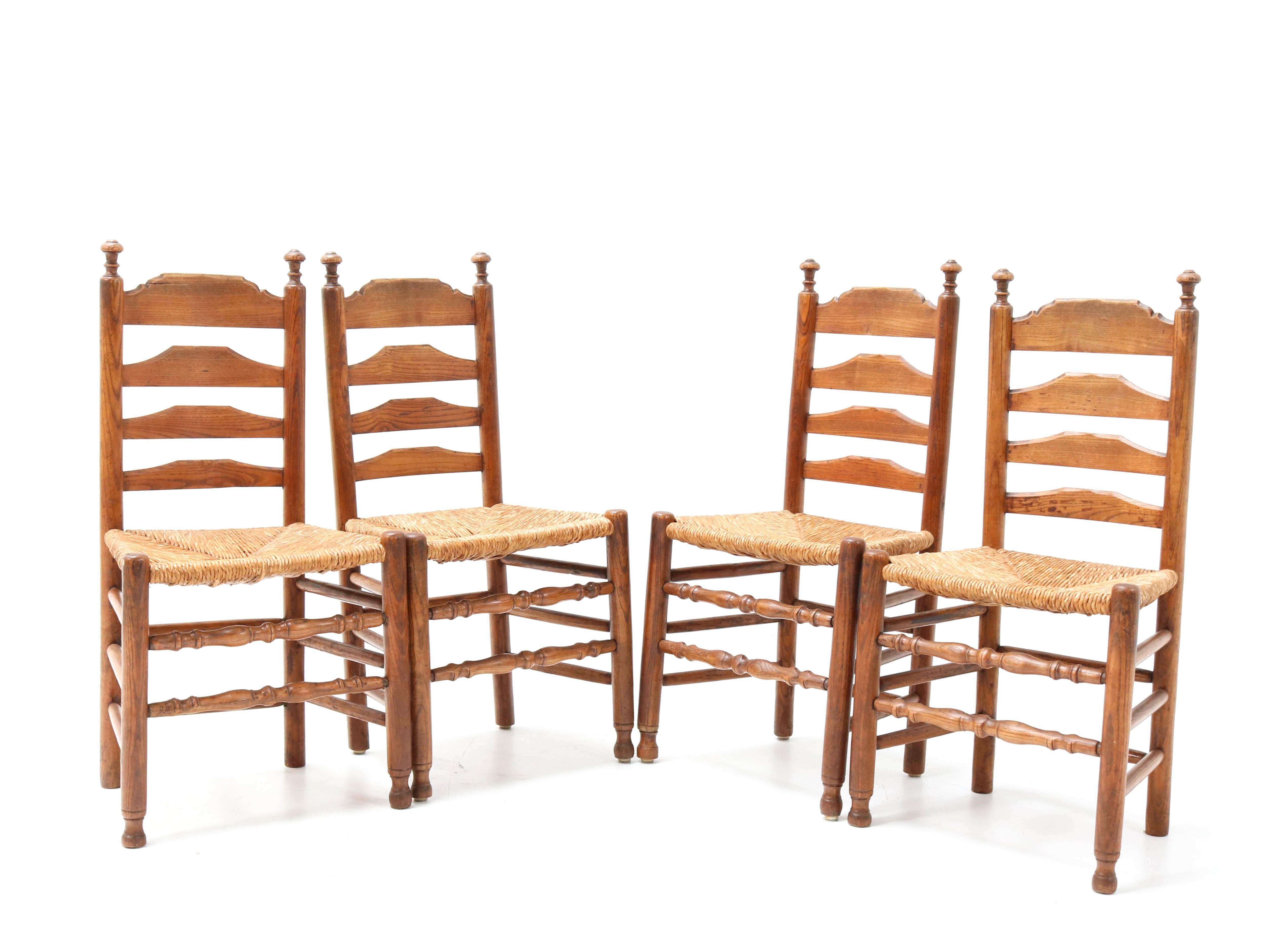 Other Four Elmwood Dutch Provincial Ladder-Back Chairs, 1880s