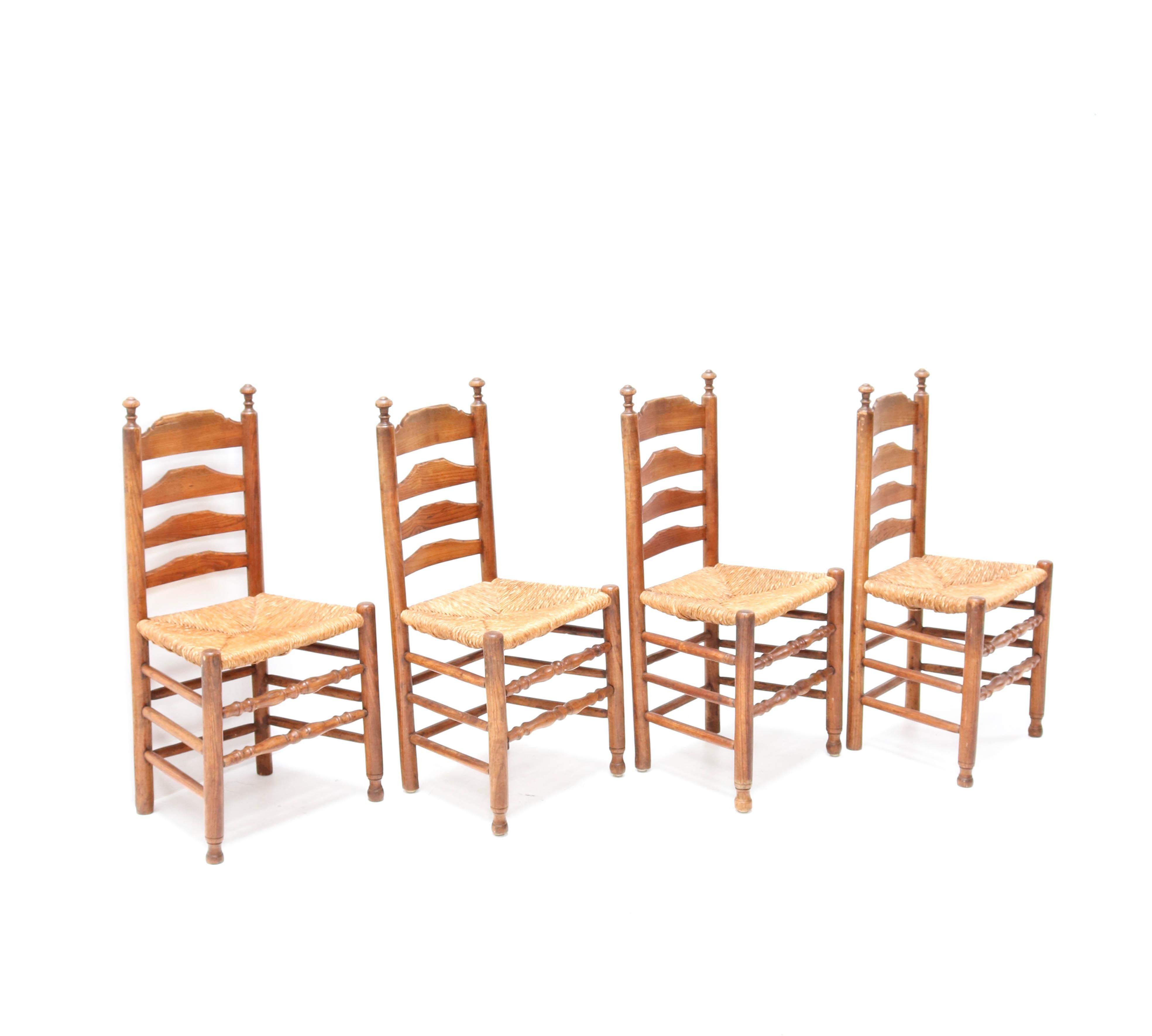 Four Elmwood Dutch Provincial Ladder-Back Chairs, 1880s In Good Condition In Amsterdam, NL