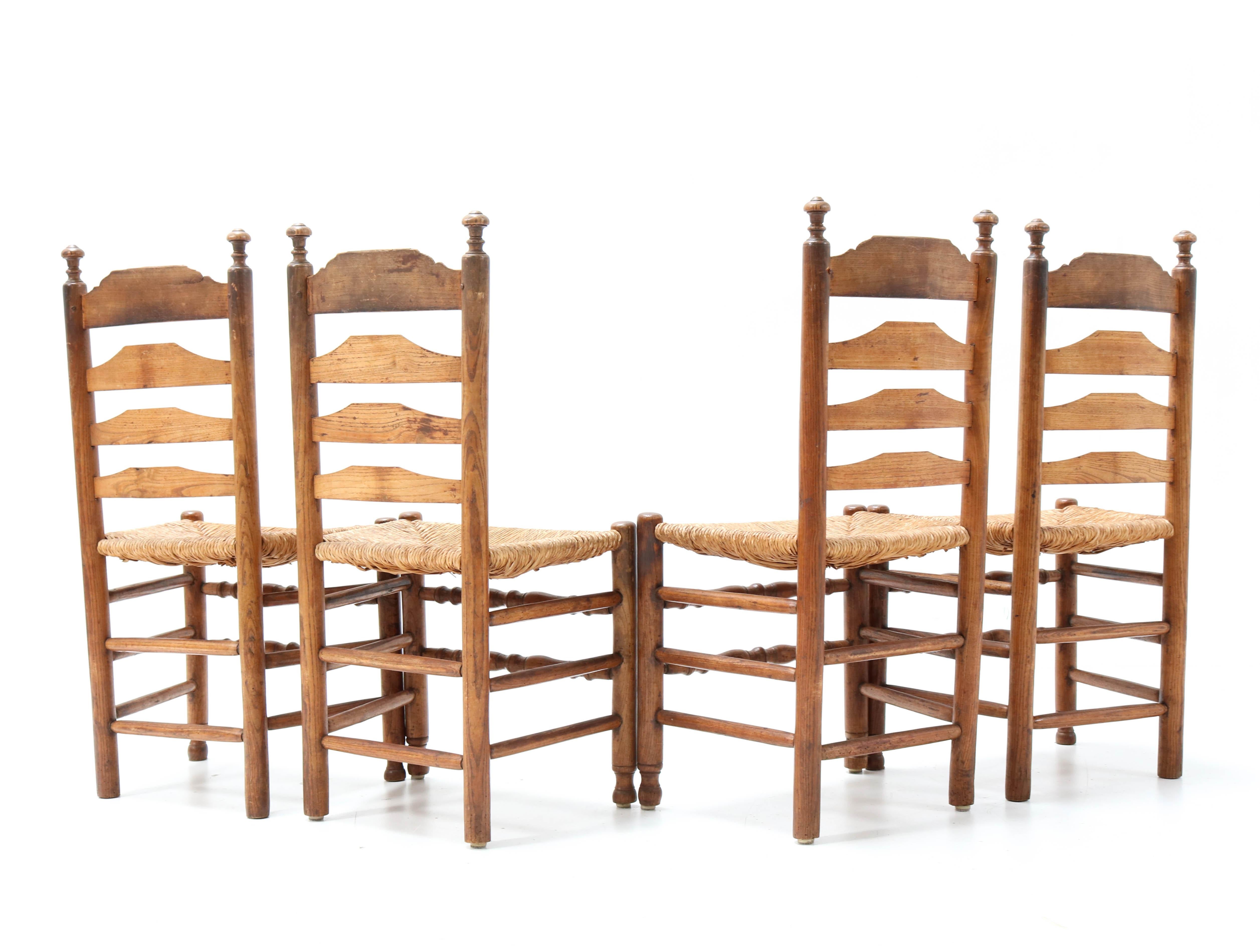 Late 19th Century Four Elmwood Dutch Provincial Ladder-Back Chairs, 1880s