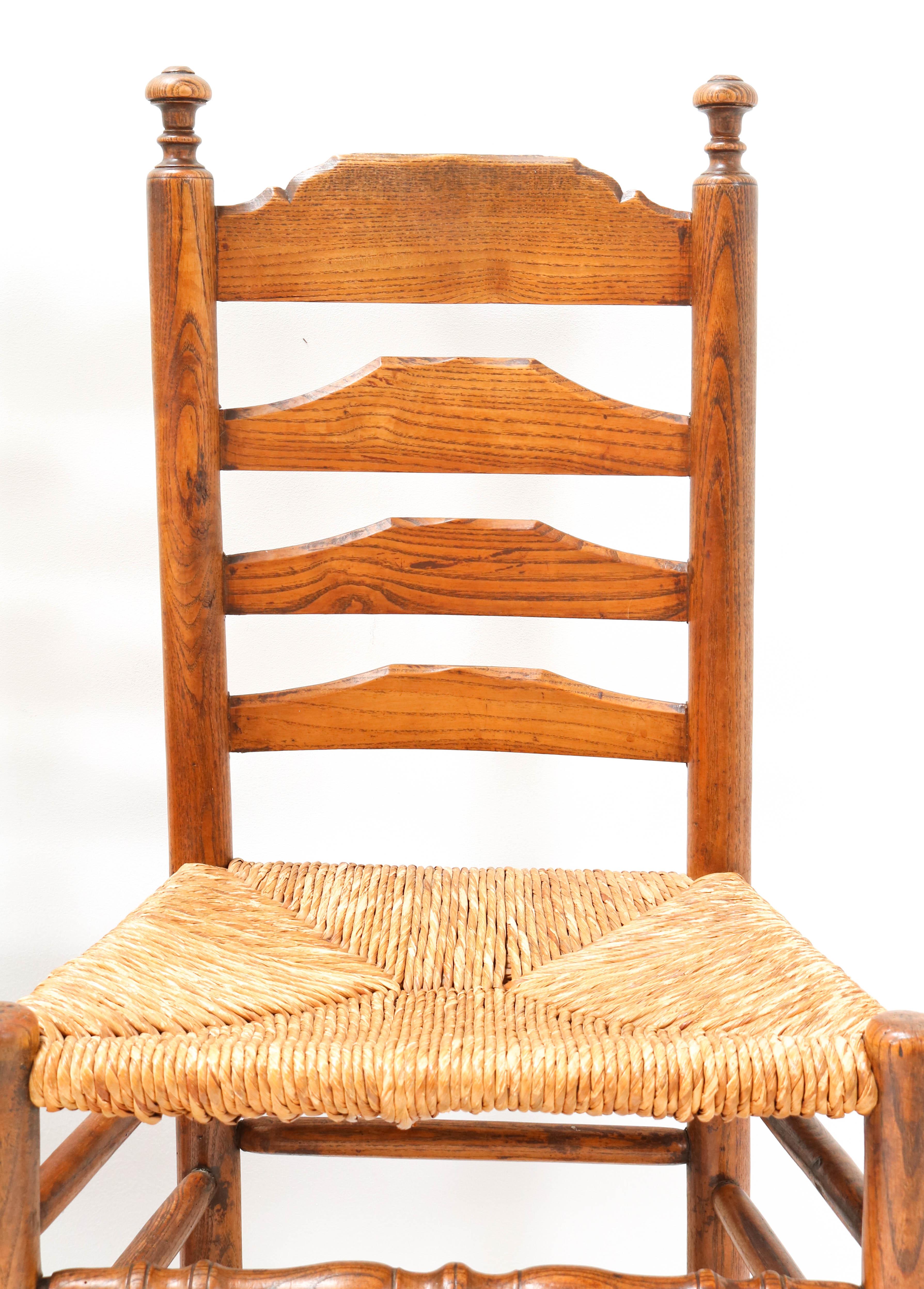 Rush Four Elmwood Dutch Provincial Ladder-Back Chairs, 1880s