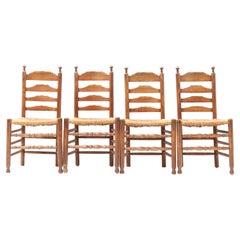 Four Elmwood Dutch Provincial Ladder-Back Chairs, 1880s