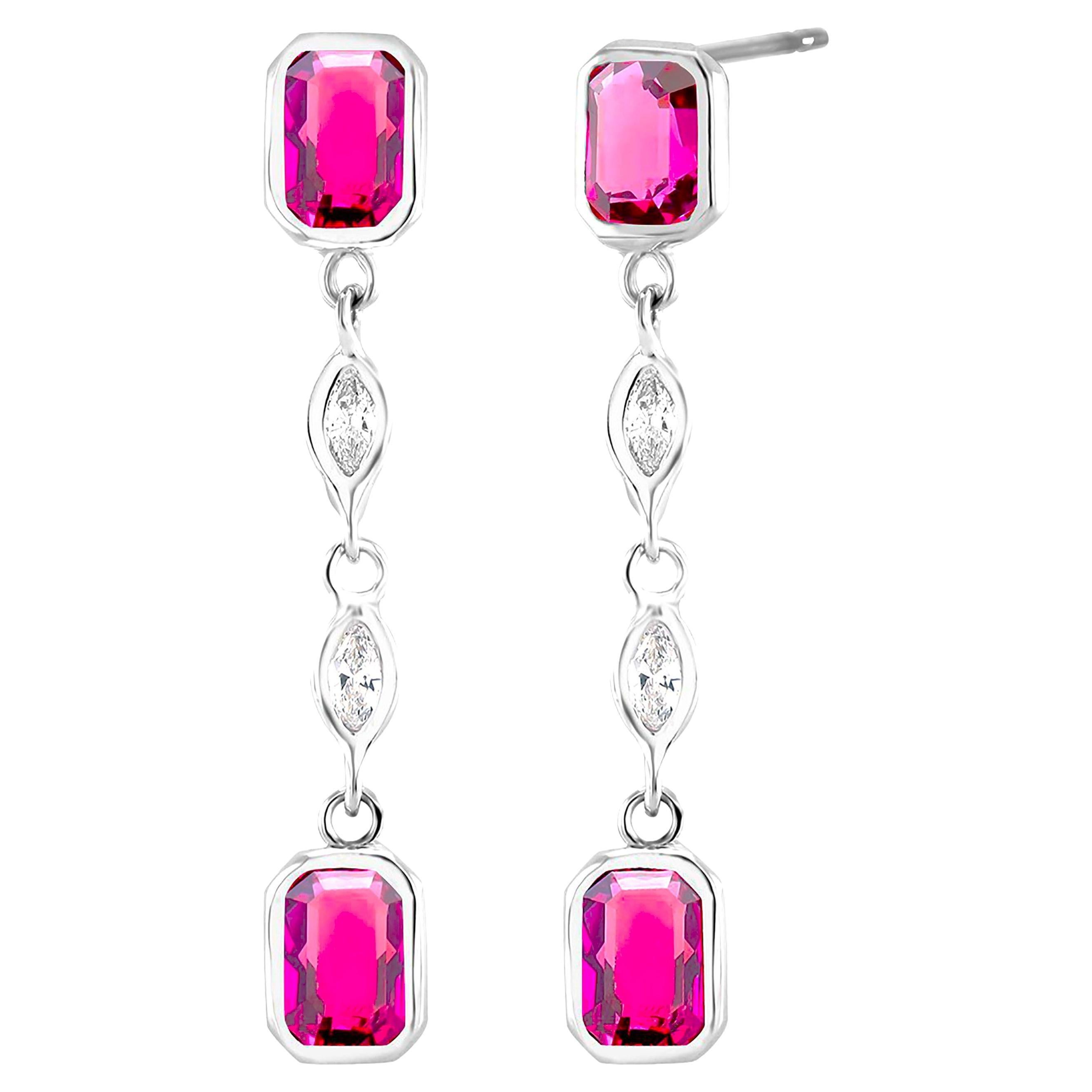 Ruby Yellow Sapphire Marquise Diamond Drop Earrings Weighing 3.65 Carat