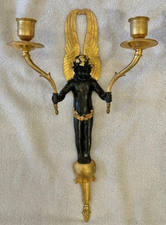 Four Empire Style Gilt and Patinated Bronze Cherub Sconces